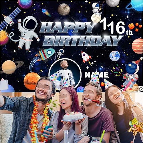 Vista 31 de Cartel personalizado de decoración de cumpleaños número 116 con temática de castillo y princesa, pancarta de tela personalizada para suministros