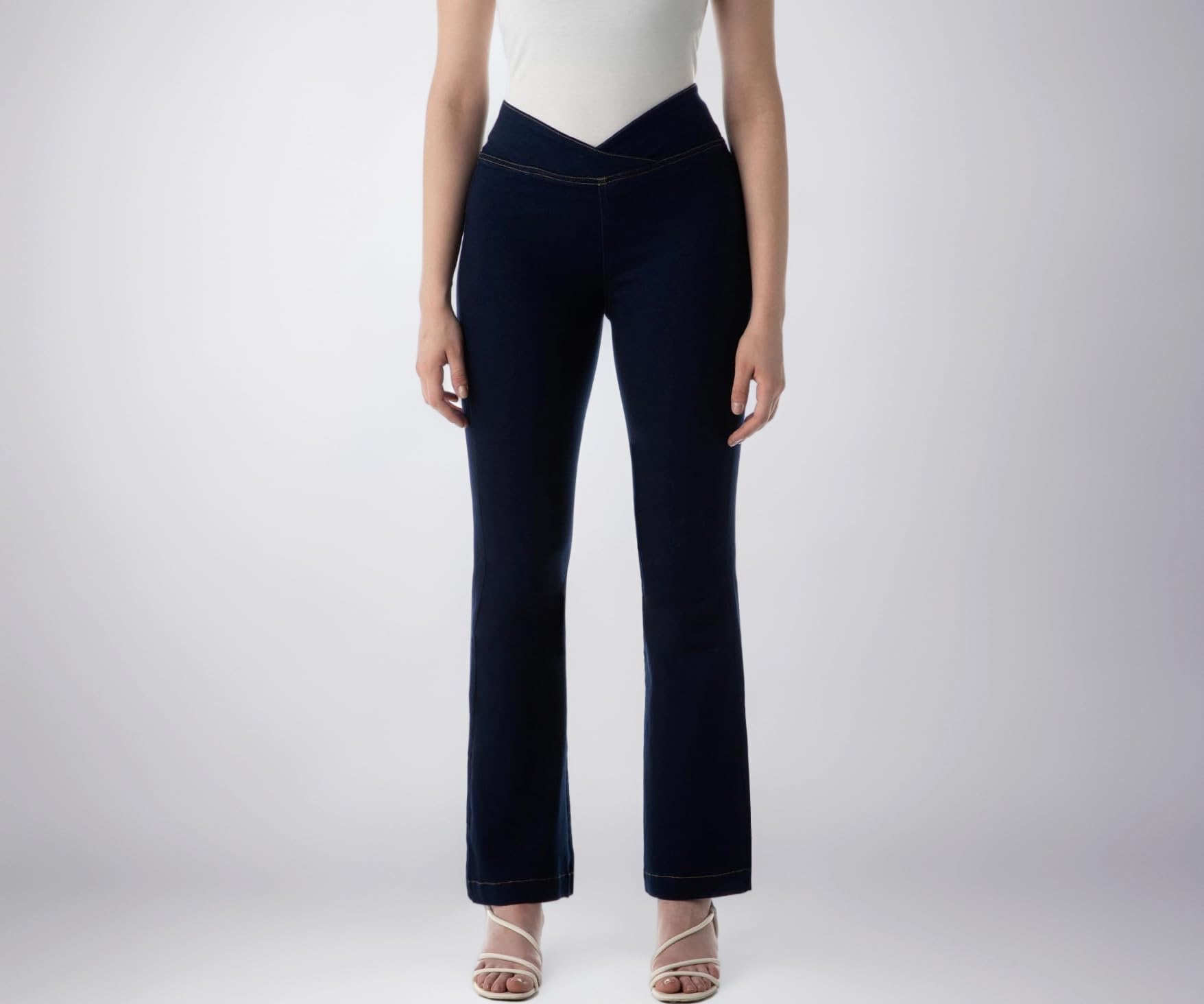 Women's Flared Pull-on Jeans - Mid-Rise| Enzyme Wash | Slant Waistband | Jeans for Women (Available in Plus Sizes)