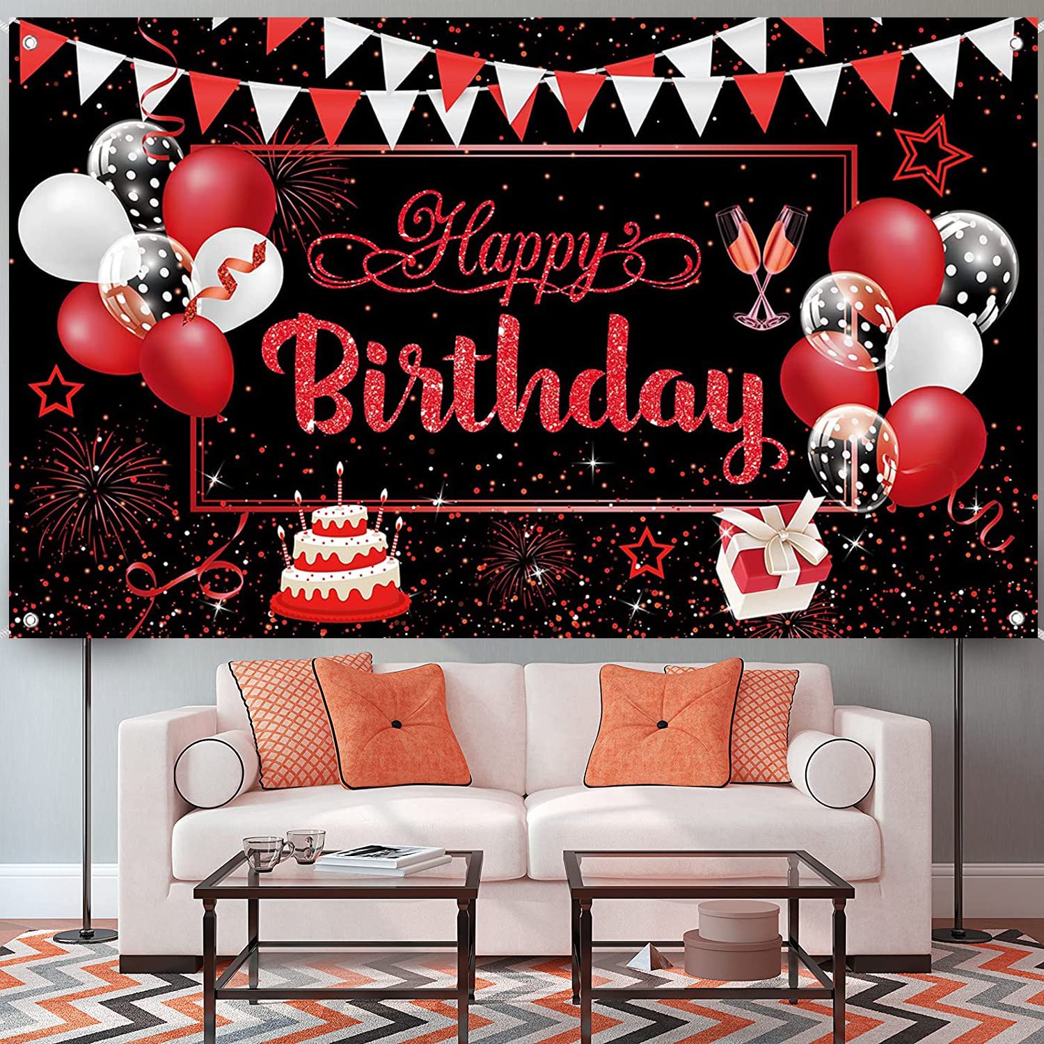Geburtstags-Banner Rot/schwarz – Extra Groß (185x110 Cm) Für Partys & Foto-Hintergründe