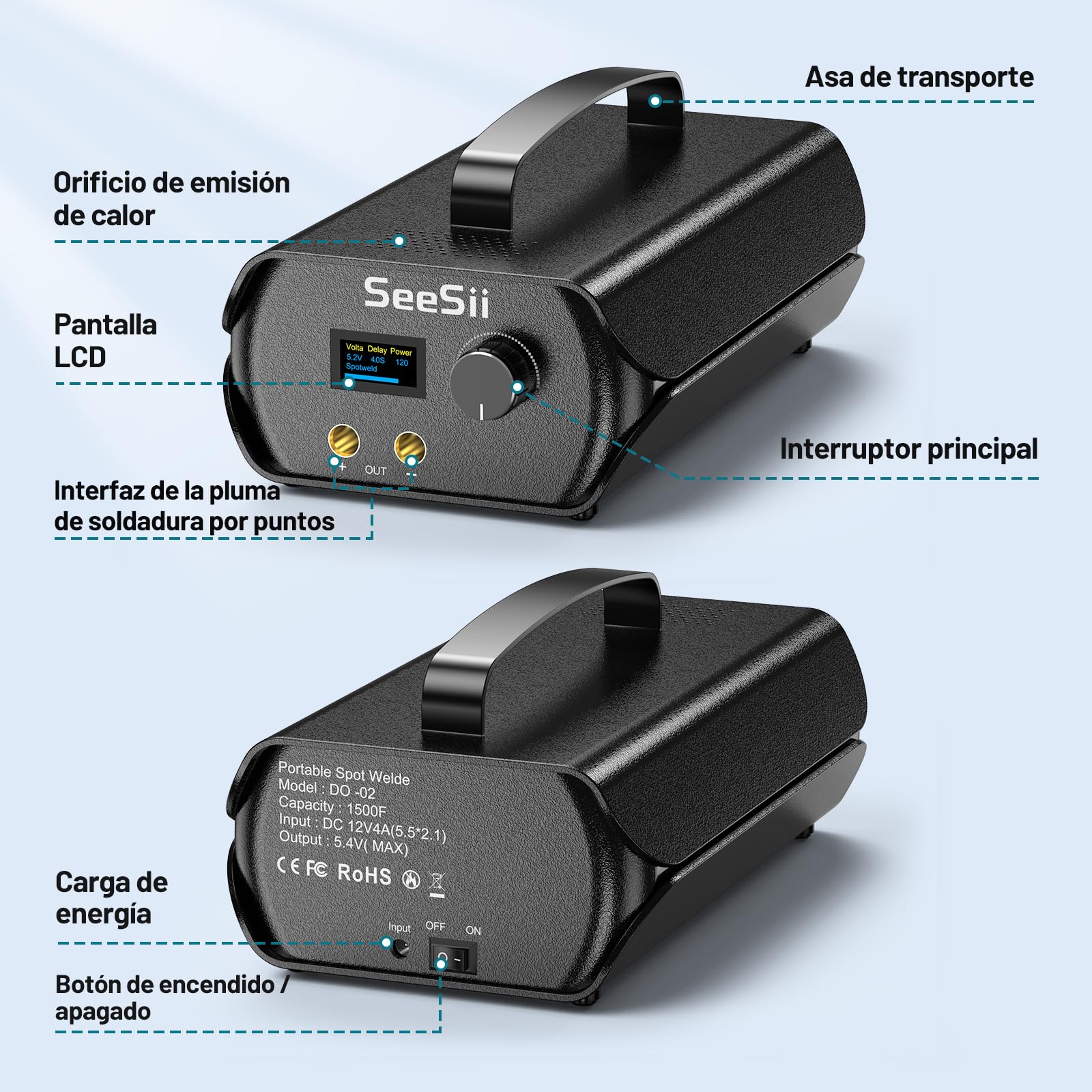 Seesii Condensador Soldador de Punto: Equipo de Soldadura de Puntos Portátil con 3000F Condensador, Spot Welder con 120 Engranajes Ajustables para Tira de Níquel 0,1-0,3 mm