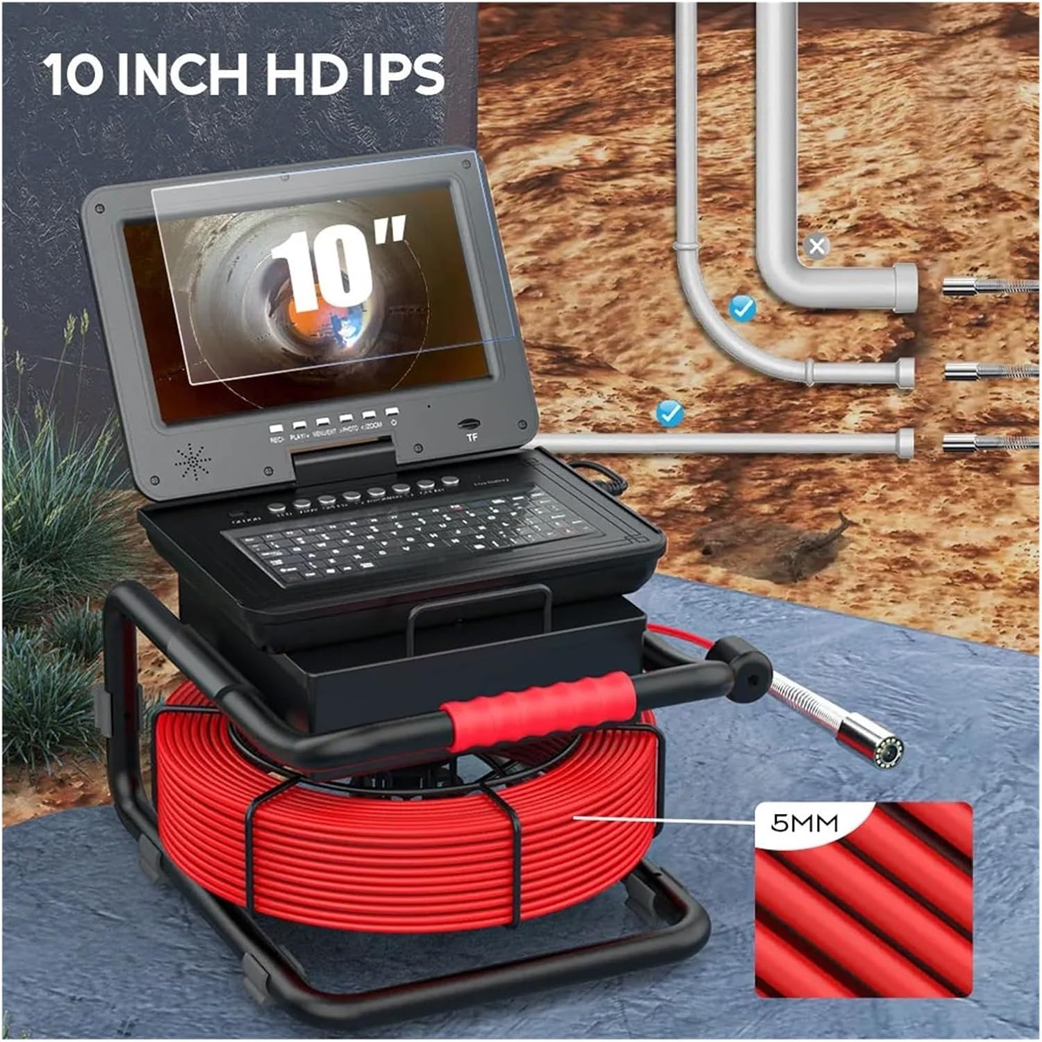 Drain Inspection Camera Sewer Pipe Inspection Camera 10 in 1080P Screen Pipe Industrial CameraSelf-Leveling 512HZ Locator Video Meter Counter Endoscope