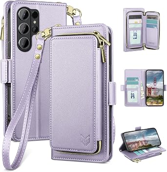 DJBEAR for Samsung Galaxy S26 Ultra Wallet Case for Men & Women, All-in-One Flip Folio Cover with 9 Card Slots, Zipper Pocket, Detachable Wrist Strap, Full Body Protection for S26 Ultra Lilac Purple