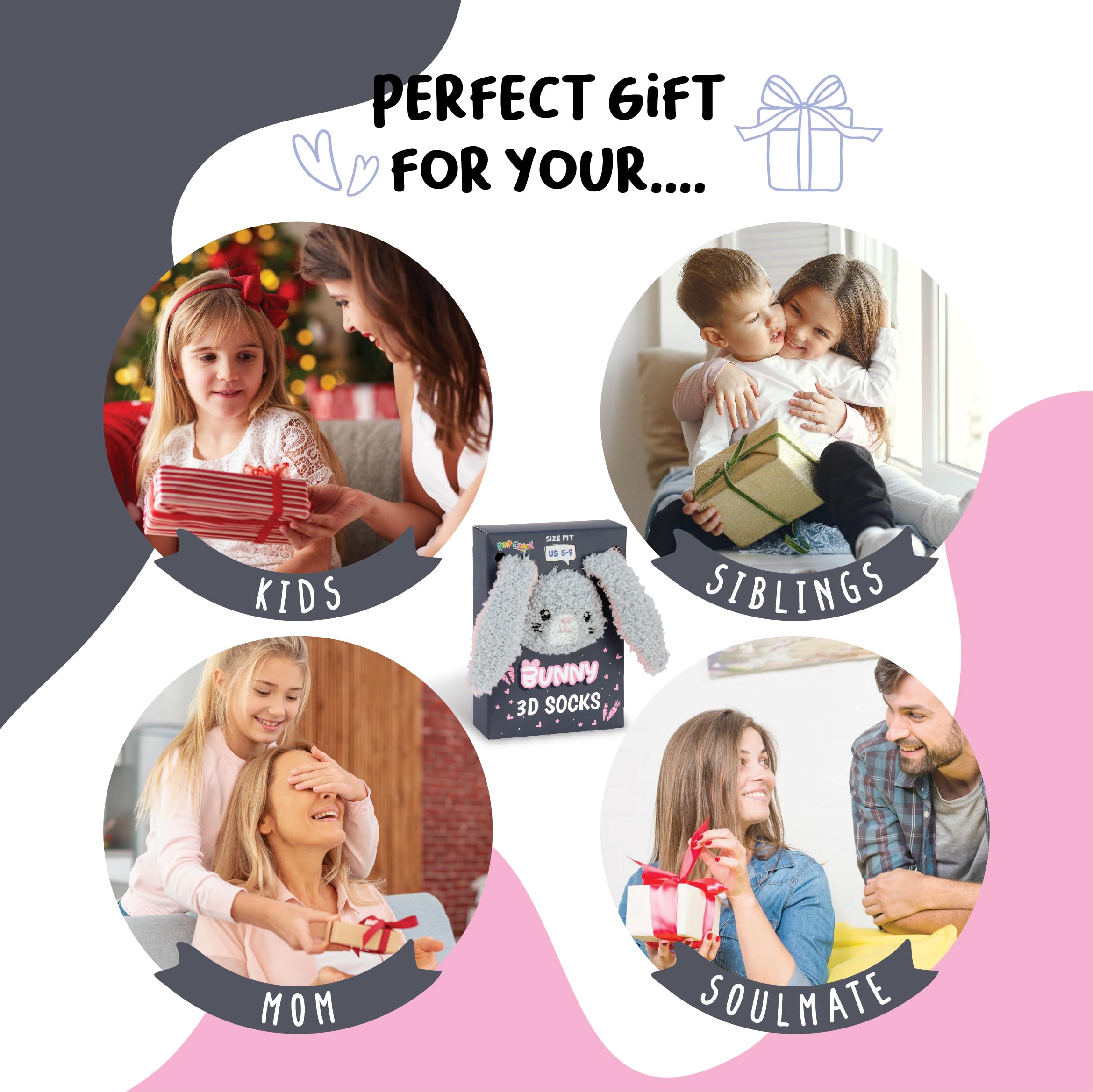 POPCRAZE - Cute Fuzzy Socks Women Bunny 3D Animal Character - Fluffy Cozy Sleep Slipper Socks Winter Warm Gift Size 5-9: Gray