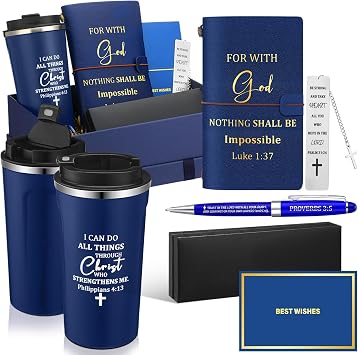 6 Pcs Father's Day Christian Gift Set for Men Inspirational Religious Faith Gift with 17oz Tumbler Notebook Bookmark Pen and Greeting Card for Father Dad Husband Grandpa FriendsBlue