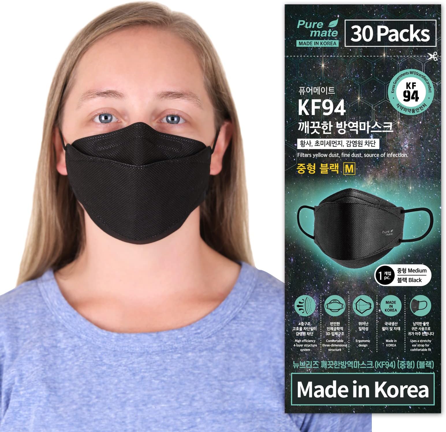 [Happy Life] Premium 3D Black KF94 Face Mask, Good Day