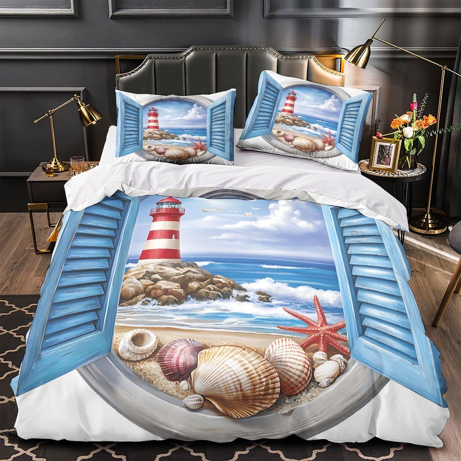 Housse de couette mer et taie d'oreiller résistante en 3D