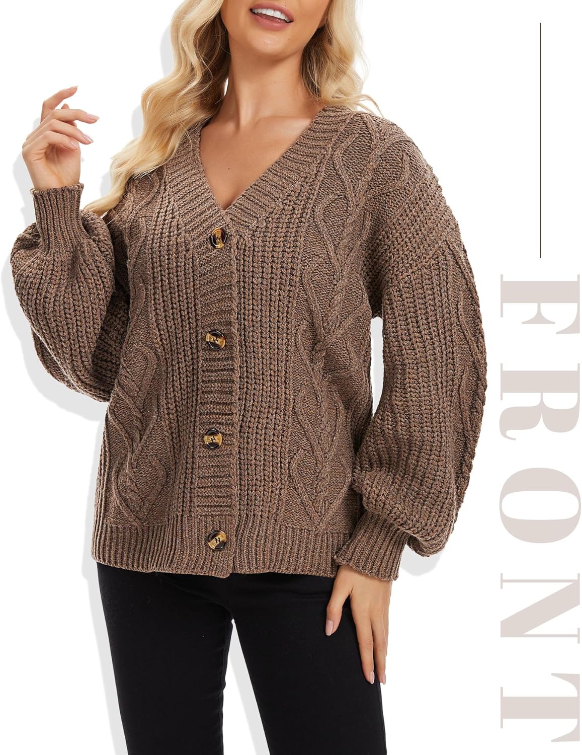 Women Oversized Cardigans Sweater 2025 Long Sleeve Cable Knit Sweater Fall Winter Open Front Button Casual Outwear - Image 3