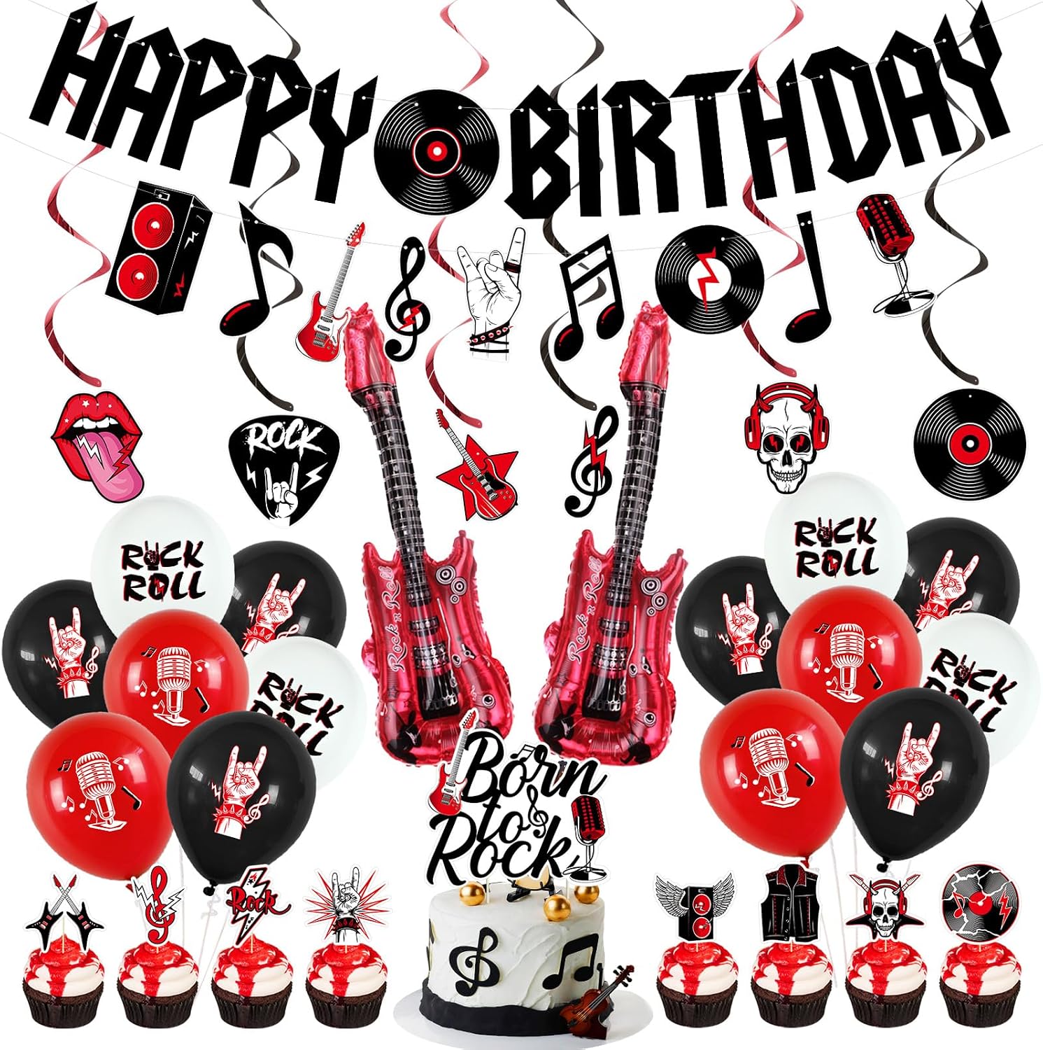 Amazon.com: Crenics Rock and Roll Birthday Party Decorations - Happy