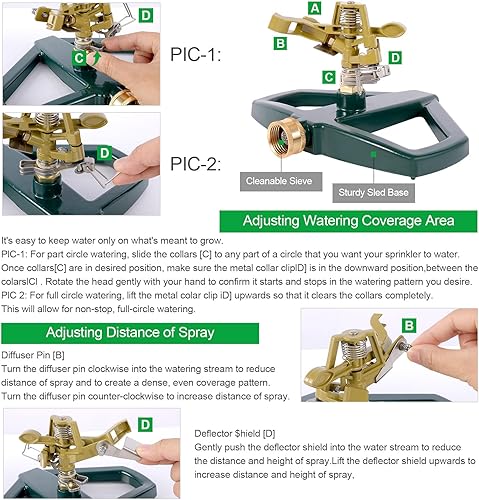 Miniatura 3 de Rociadores de impacto pulsante de metal resistente para patio, rociador de agua automático de 360 grados, rociadores de césped pulsantes con base de