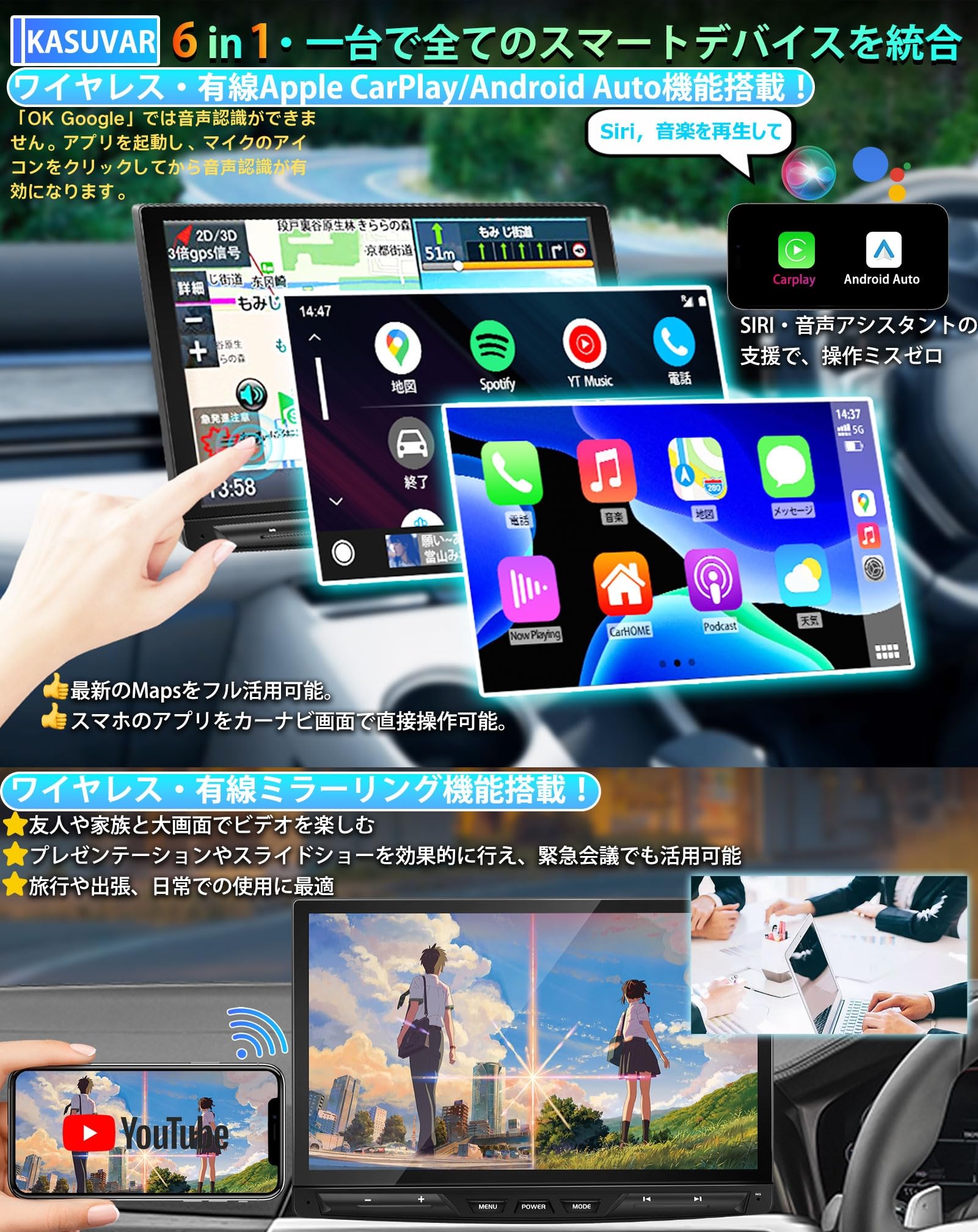 Amazon.co.jp: KASUVAR 1DIN 8コア4G+64Gアンドロイドカーナビ 32 