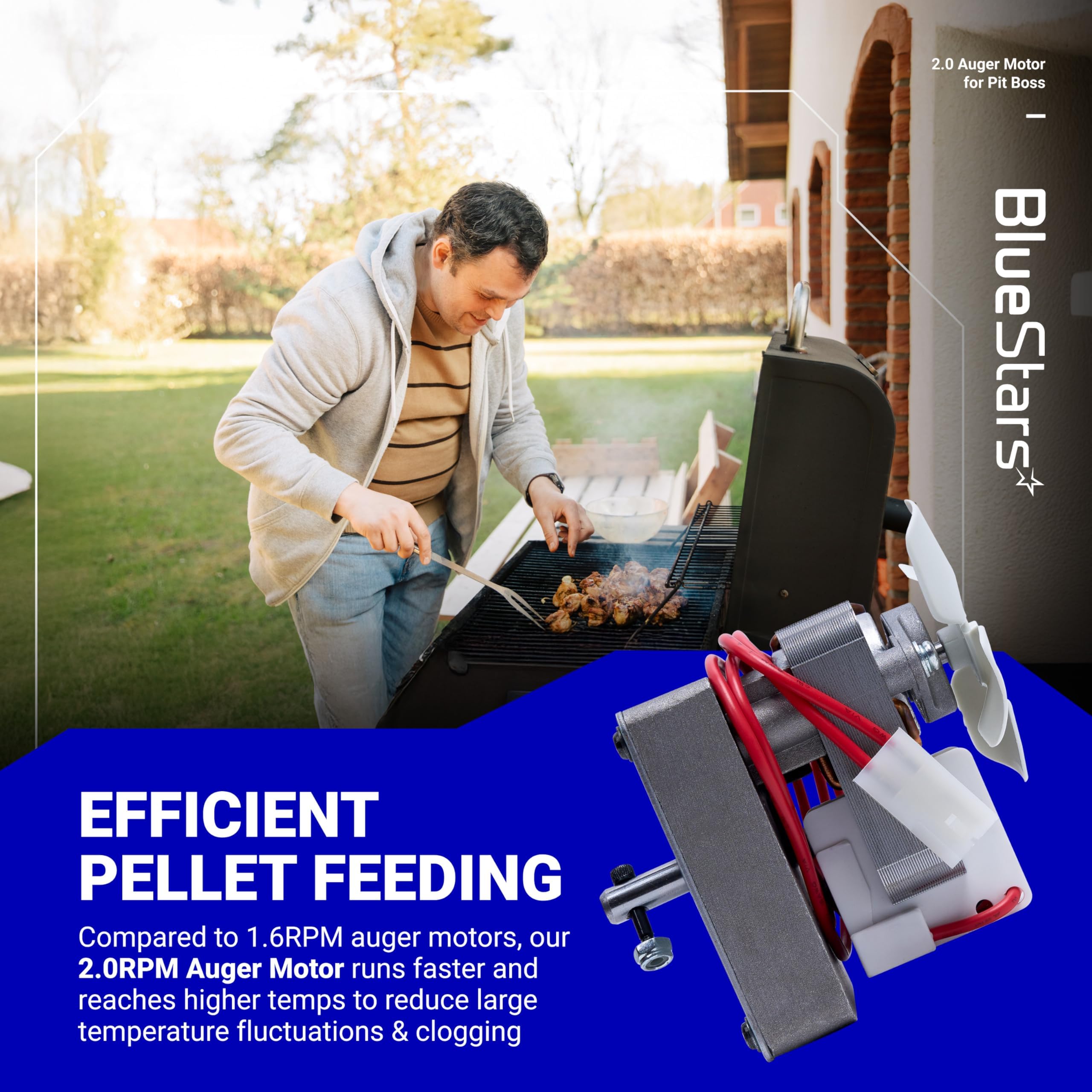 BlueStars - Motore a coclea a coclea per griglia da 2,0 giri/min, ricambio per Pit Boss, Traeger, Camp Chef, Z e Nexgrill, per barbecue universale, 120 V, 60 Hz, 2 poli