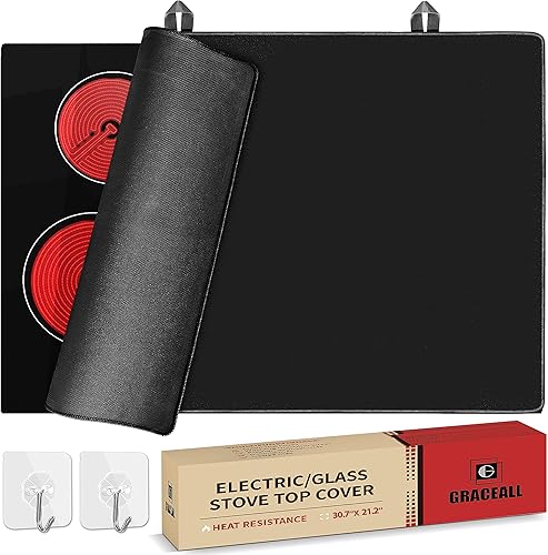 GRACEALL Cubiertas superiores grandes para estufa eléctrica, cubierta protectora plana para estufa de vidrio para quemadores de cerámica de