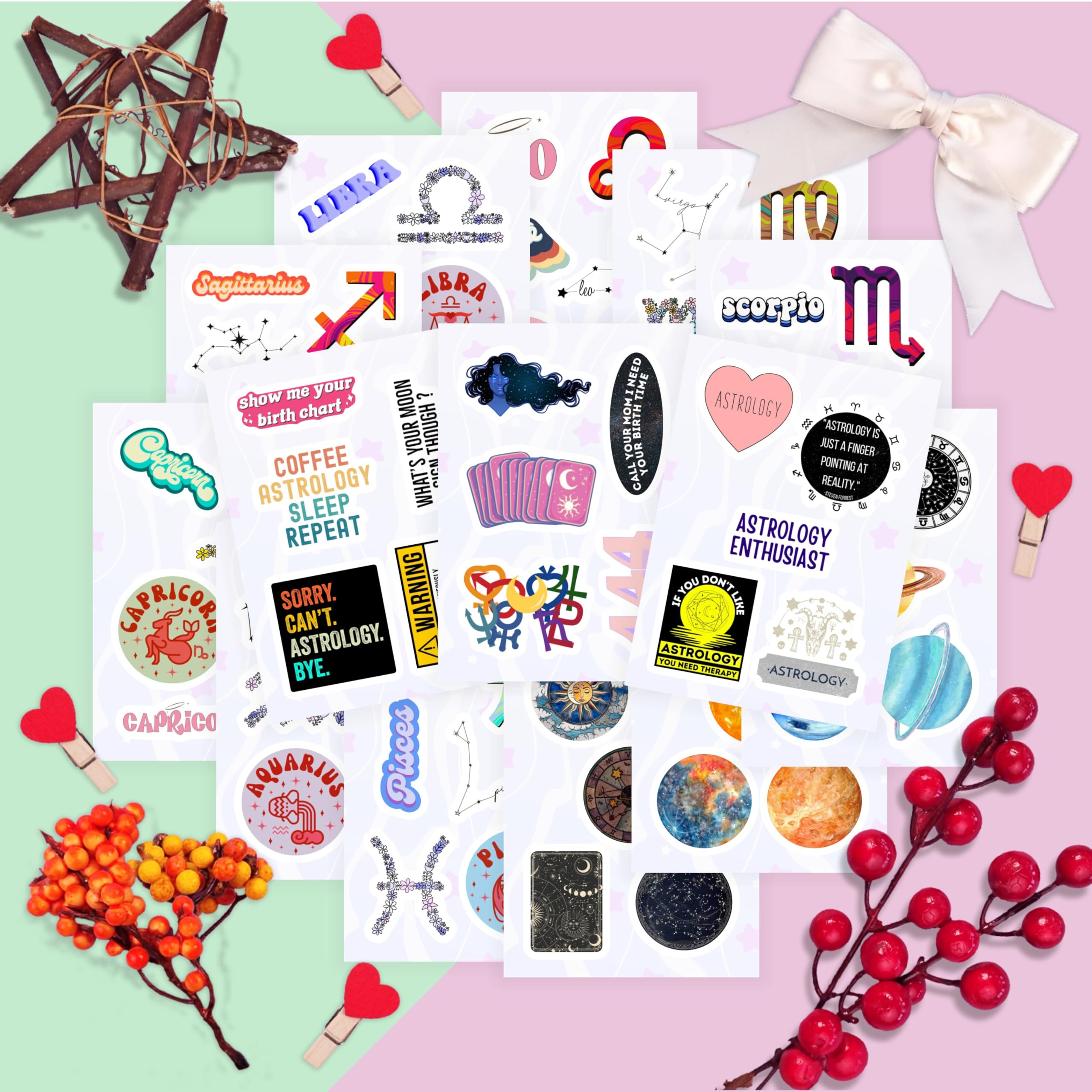 BulbaCraft 100 szt. naklejek ze znakiem zodiaku, naklejki astrologiczne na butelkę wody i laptopa, upominki i dekoracje na imprezę zodiaku, wodoodporne naklejki winylowe, prezenty dla kobiet i