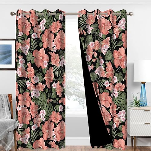 Miniatura 13 de Juego de 2 paneles de cortinas opacas florales azules de 84 pulgadas de largo, con aislamiento térmico insonorizado, con ojales, para oscurecer la