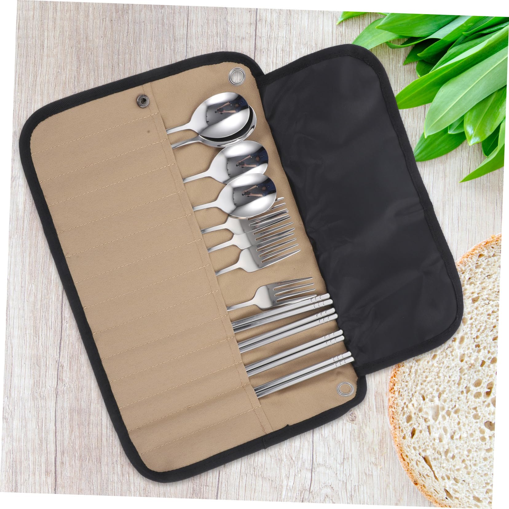 BESTonZON Utensilios para Camping con Estuche Portátil de Nylon Cubiertos Plegables para Picnic y Almacenamiento Compacto para Actividades al Aire y Organización Práctica