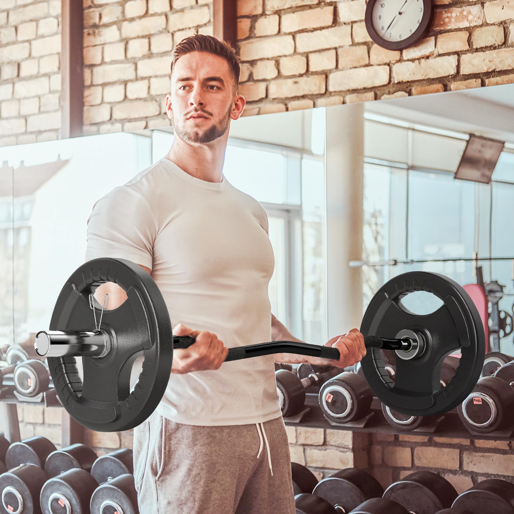 Barra Para Disco 50mm Barra Curva SPORTNOW 120cm - Acero Resistente Para  Discos De 50mm (100kg Máx) Barra Olimpica 20kg