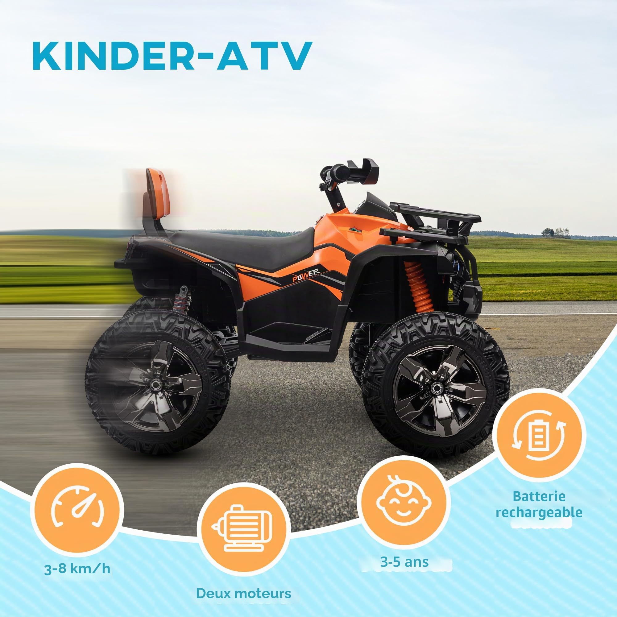 HOMCOM Quad électrique pour Enfants 12V 10Ah 2 Moteurs, 3-5 Ans, Orange