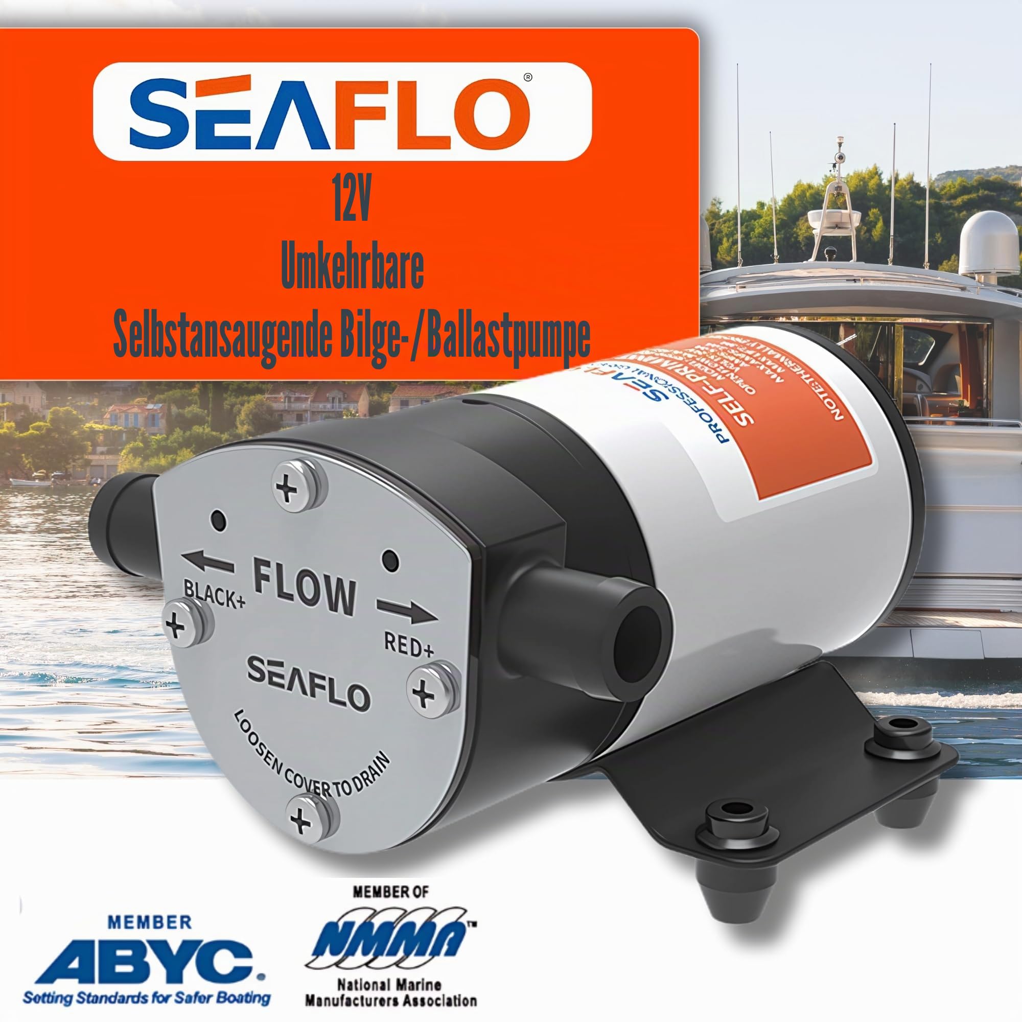 SEAFLO Marine Bilge/Balastpumpe, 12 V, 8 GPM, selbstansaugend