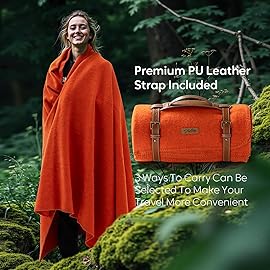 Molithe 100% Wool Blanket, 48 x 62, Warm, Thick, Washable, Military Wool Blanket, Great for Camping, Outdoors, Sporting Events, Survival Kits, OrangeRed