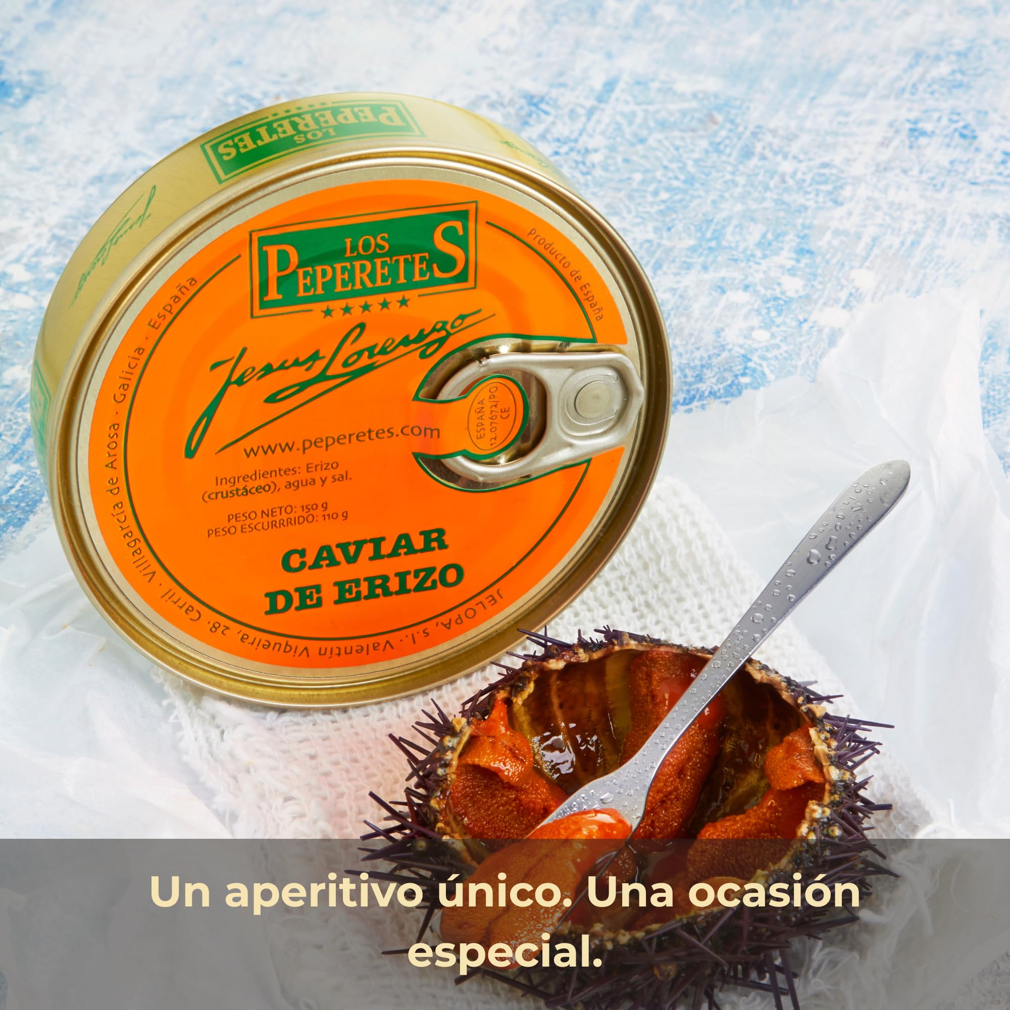 LOS PEPERETES Caviar de Erizo 120 g | Marisco Gallego Gourmet | Huevas de Erizo del Atlántico | Conserva Artesanal y Natural | Sabor Intenso del Mar de Galicia | Producto Premium Delicatessen