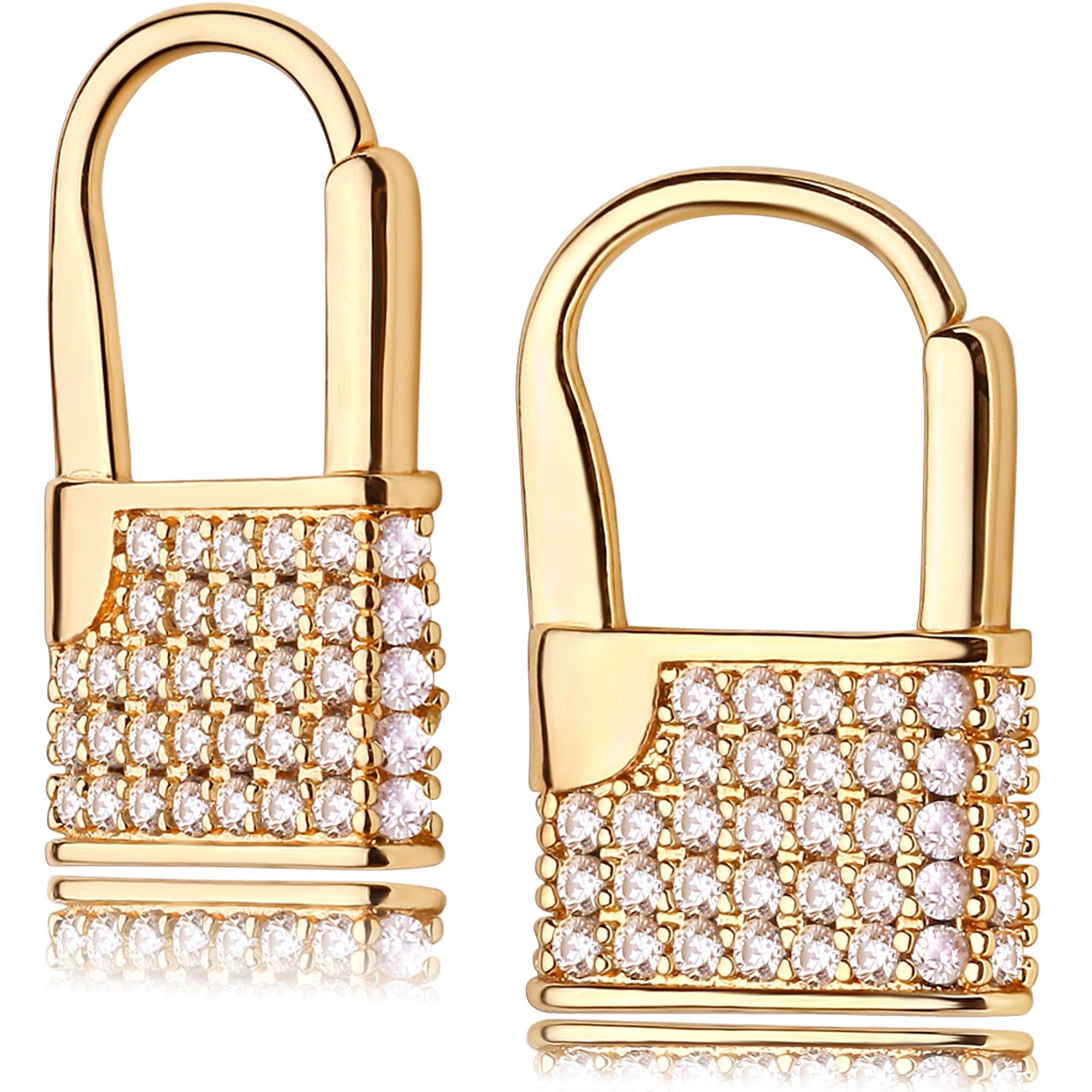 MEVECCO Lock Earrings Padlock Huggie Hoop Earrings 18K Gold Plated Dainty Micro Pave CZ Lock Dangle Charm Mini Lovers Padlock Earrings Minimalist Stacking Hoop Earrings