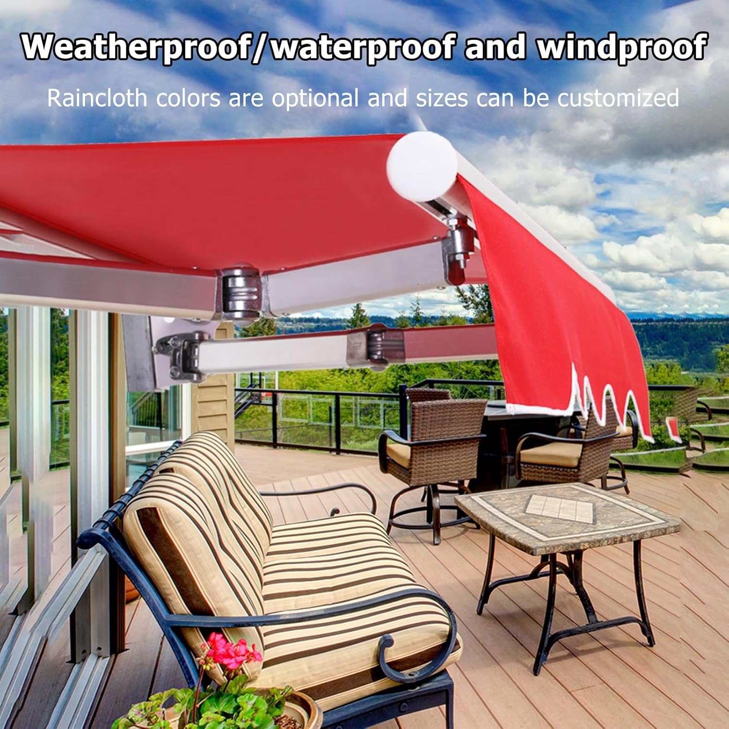 Portable Awning,Retractable Awning Cloth Replacement Waterproof Shade,6.6x5ft Outdoor Patio Awning,Retractable Sun Shade Top Cover,Replacement Many Sizes Fabric,for Deck Balcony Yard(Size:2.45x2.15m/8
