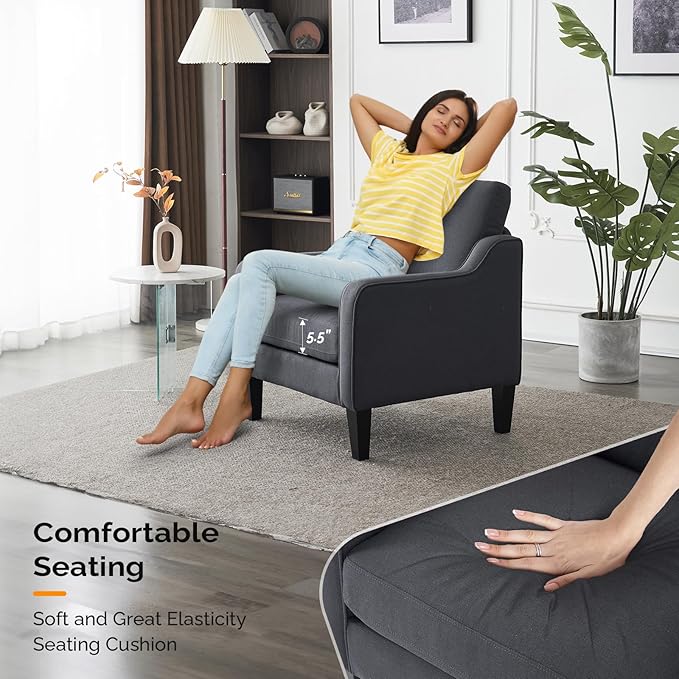 Sillón Acentuado Tela Lino Gris miniatura 3