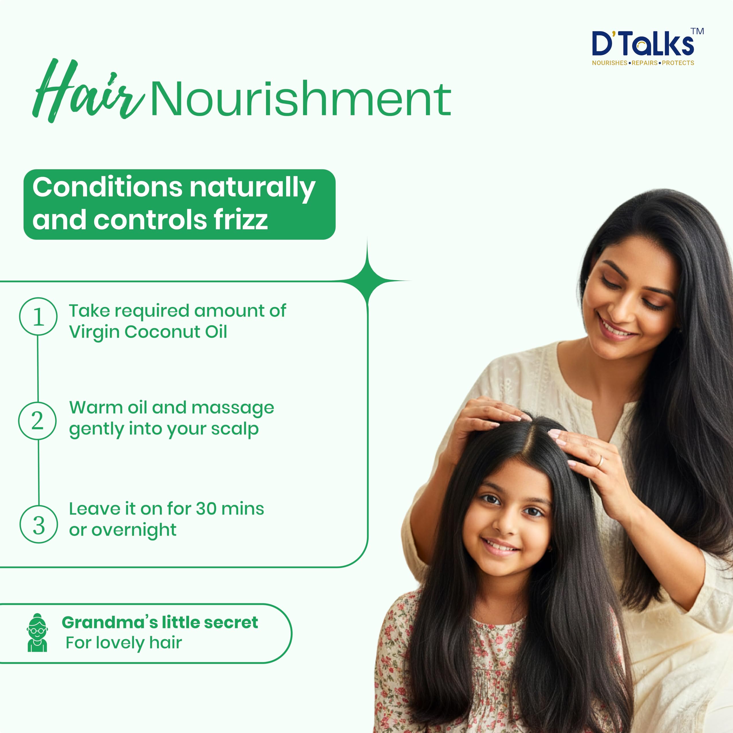 D'Talks Virgin Coconut Oil | Extracted from Coconut Milk | Less Greasy ; Absorbs Easy | Food, Skin & Hair application | Cold Pressed | 100% Pure & Natural | 200ml | - Image 4 thumbnail