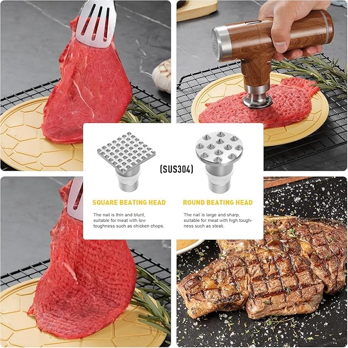 Ablandador de Carne Eléctrico Inalámbrico con Martillo de Acero Inoxidable miniatura 9