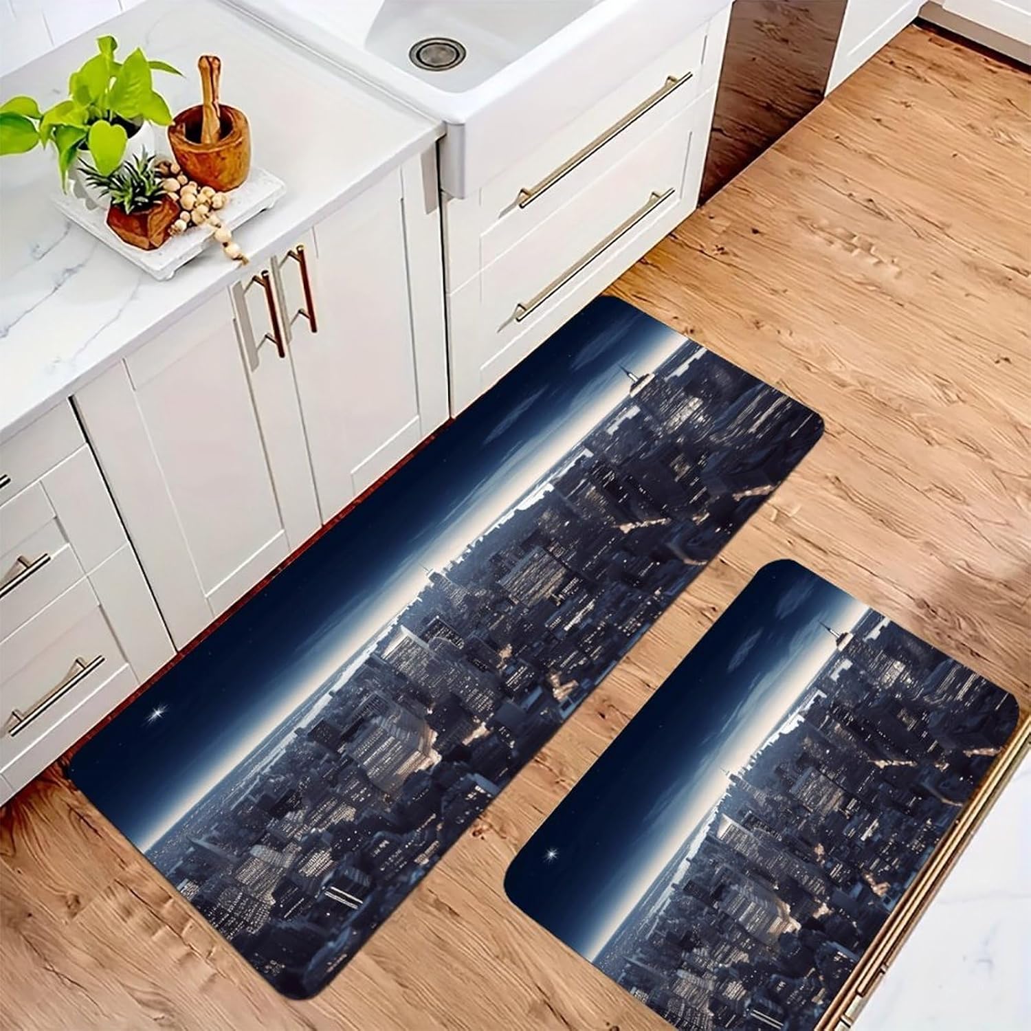 New York City Kitchen Mat Washable Non Slip Rugs Soft Kitchen Mats for Floor Set of 2 PCS Cushioned Absorbent Runner Standing Rugs for Home Sink Laundry Office