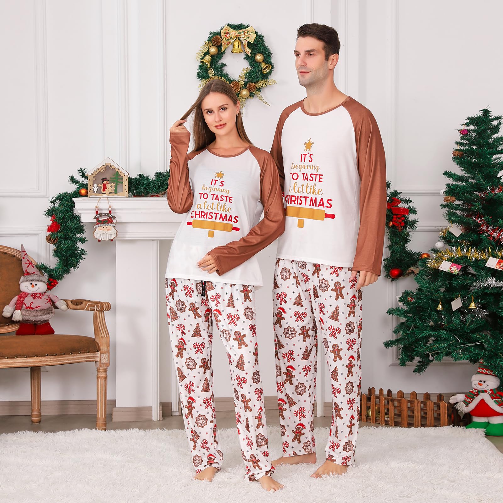 PYAEAS Conjunto de pijamas familiares a juego para Navidad, pijamas de vacaciones, ropa de dormir para adultos, mujeres y hombres, trajes de Navidad