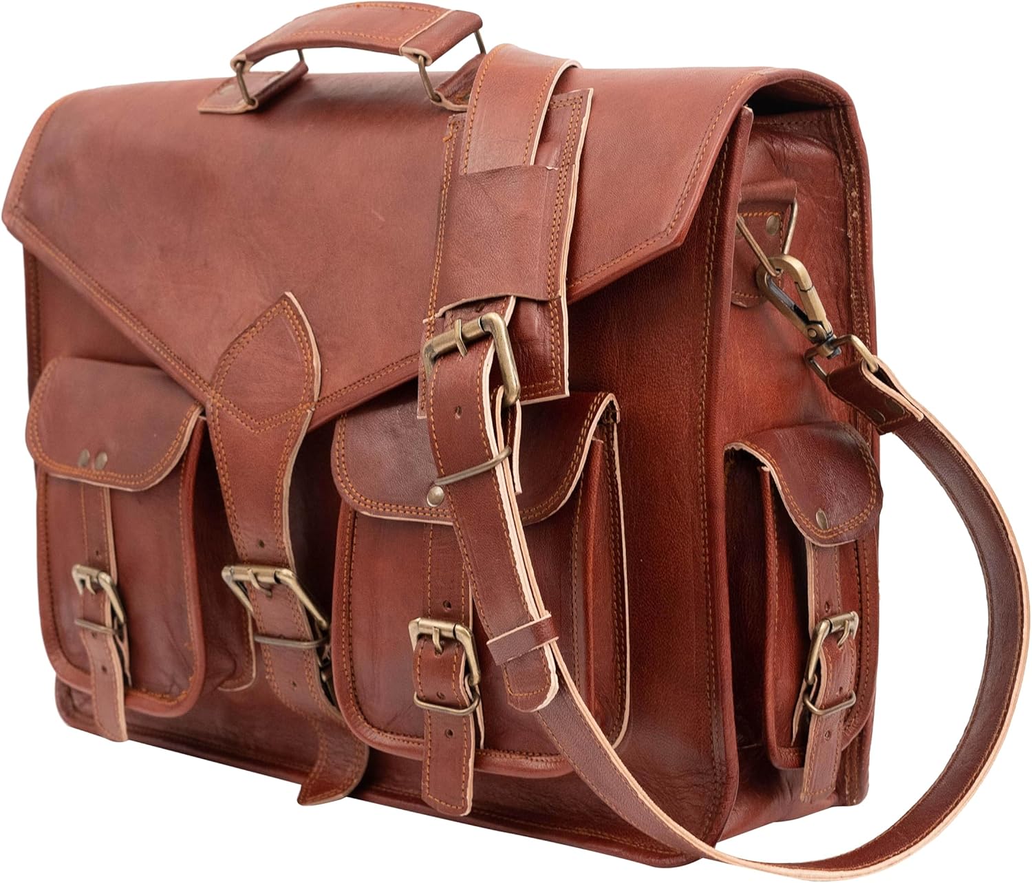 18 Inch Handmade Leather Messenger Office Cross body Laptop Briefcase Computer College Satchel Bag for Men and Women