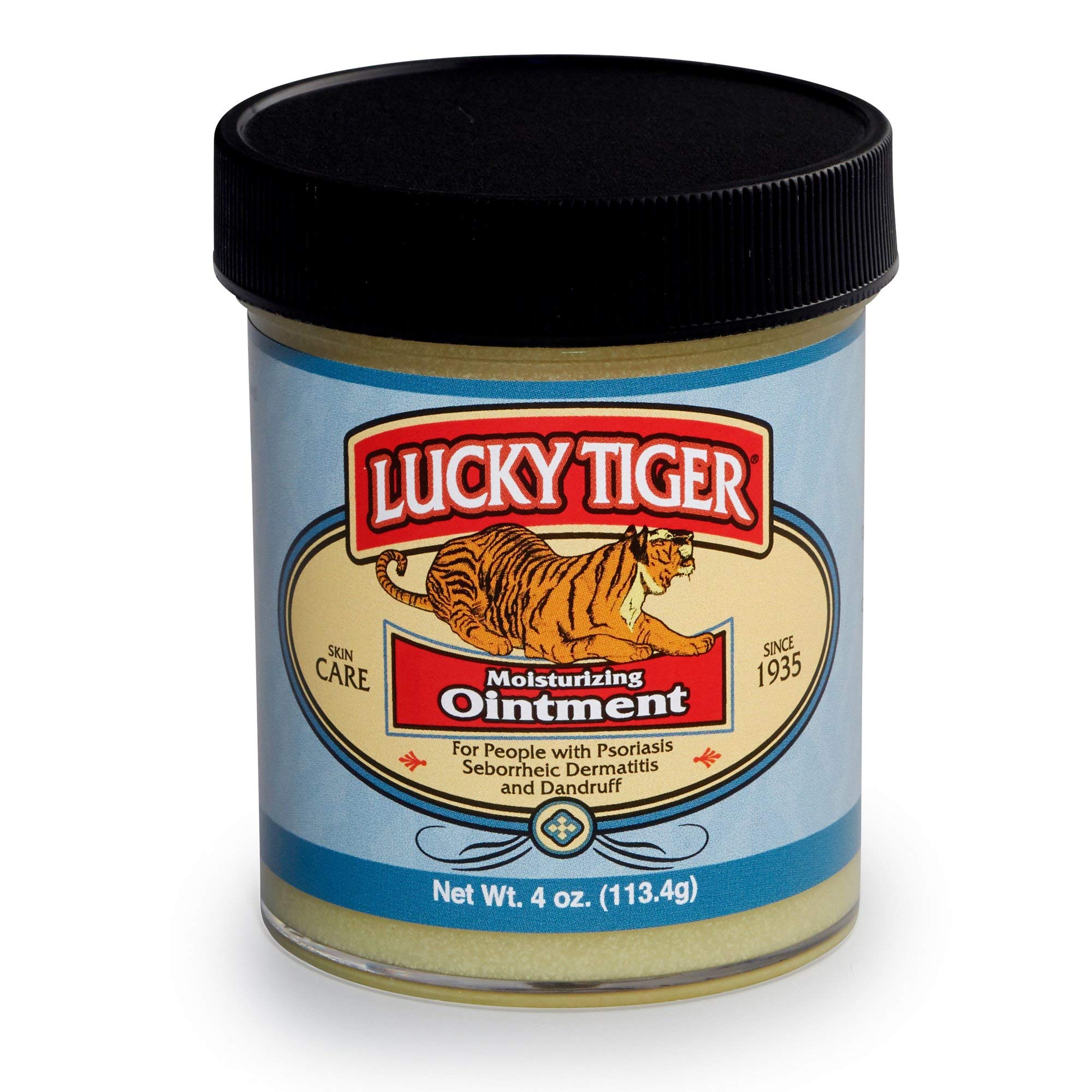 Lucky Tiger Moisturizing Ointment 4 oz | Skin Care Ointment for Psoriasis, Seborrheic Dermatitis & Dandruff | Soothing Colloidal Sulfur Formula with Corn Starch & Salicylic Acid