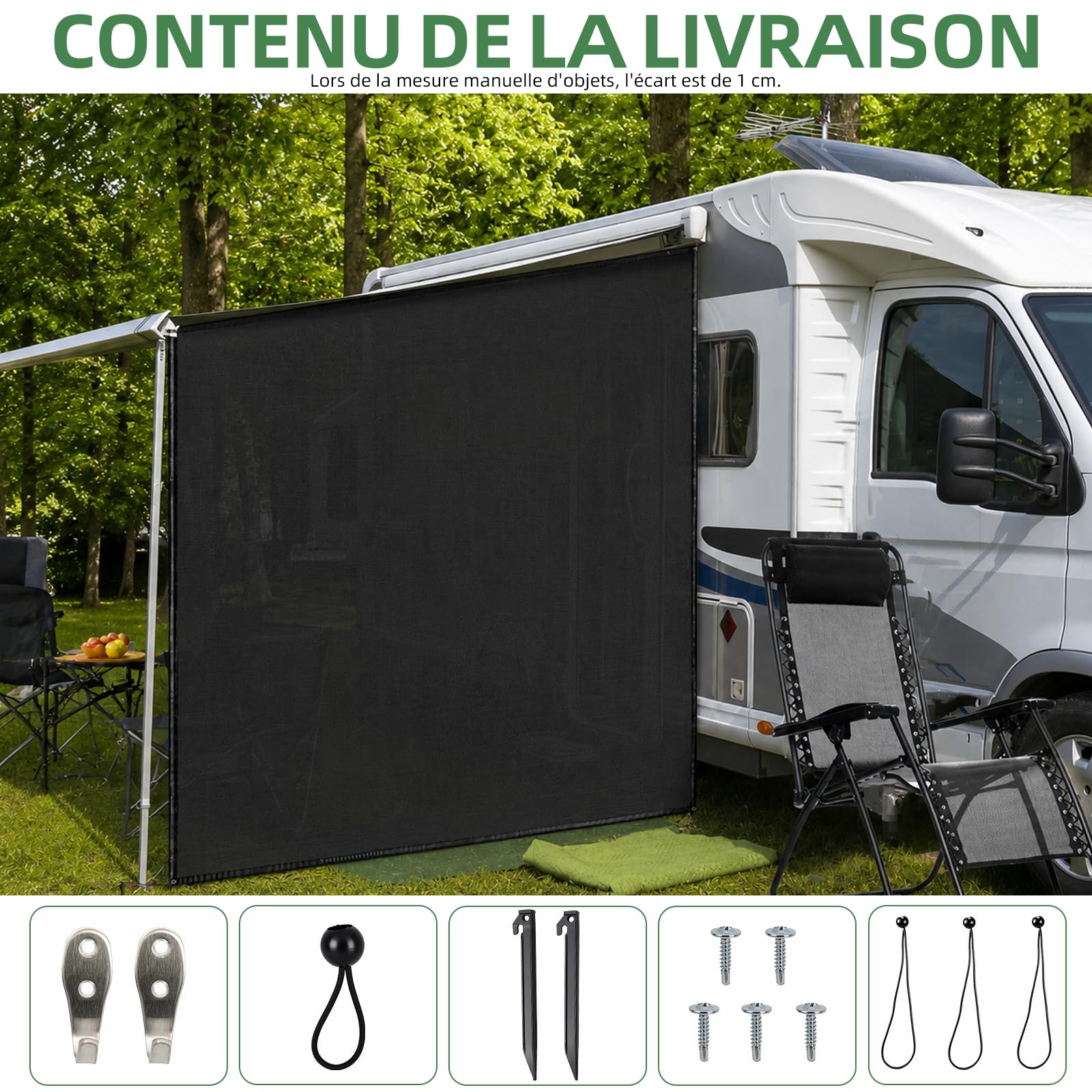 Store brise-vue pour camping-car, 2,5 x 2,1 m, gris, protection solaire universelle pour camping-car et camping-car, montage rapide (2,5 x 2,1 m)