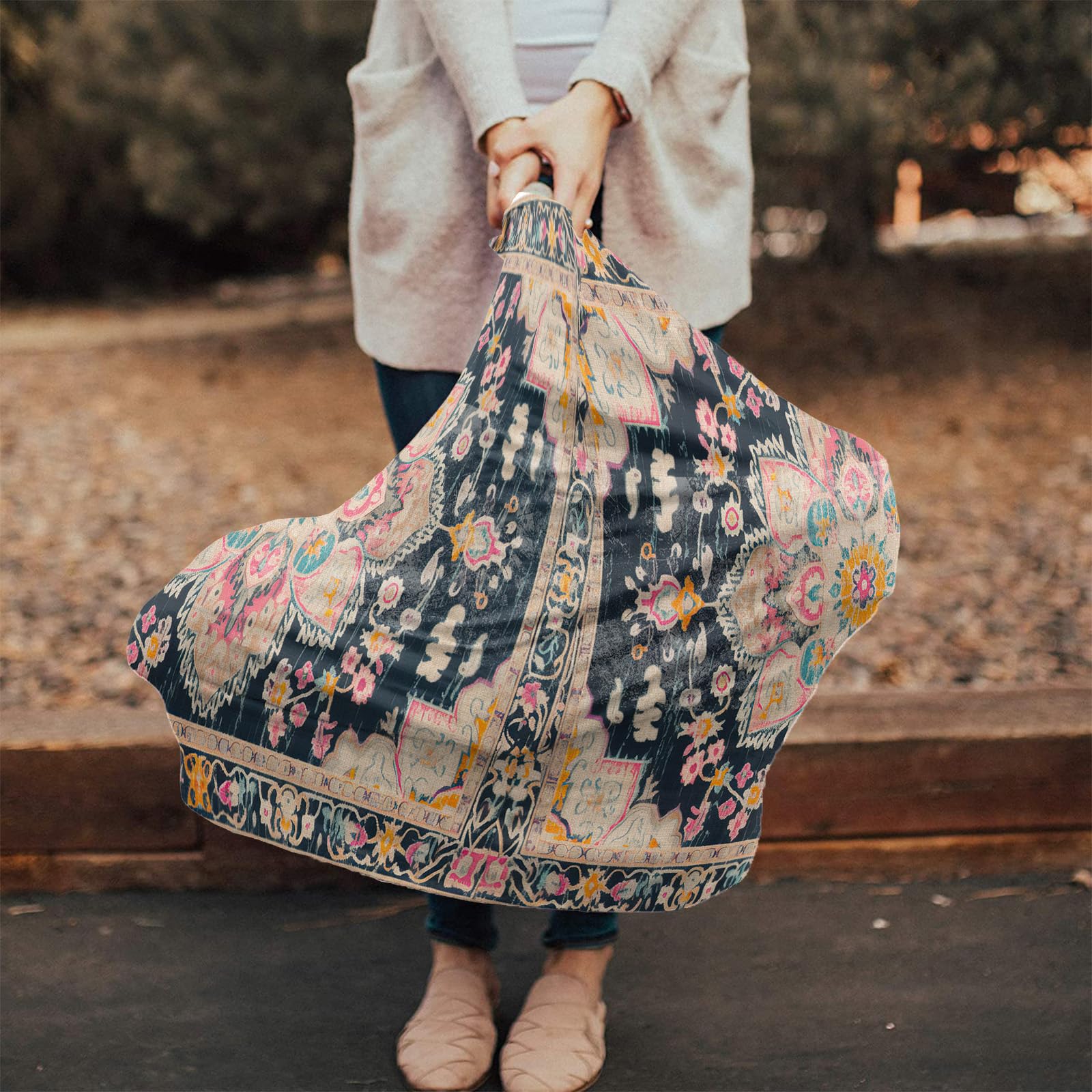 Nursing Cover for Breastfeeding Scarf, Retro Colorful Ethnic Flowers Pattern Baby Car Covers Super Soft Multi Use for Canopy Shopping Cart Cover Blanket Stroller Cover