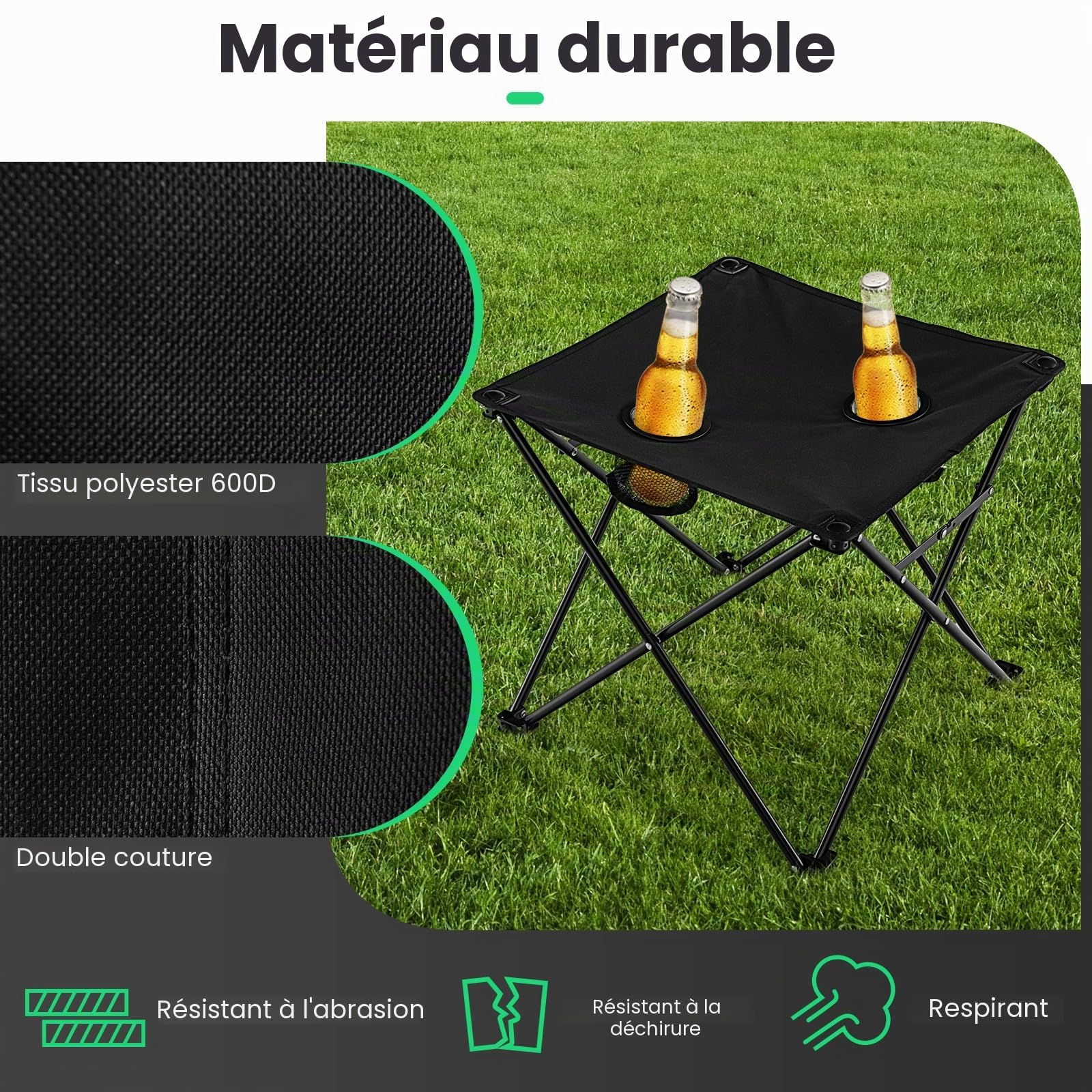 GIANTEX Chaise de camping pliante avec table, chaise de pêche, chaise de plage dans sac de transport, chaise de pêche pliable, table avec porte-gobelet, chaise de directeur, chaise de jardin pliable