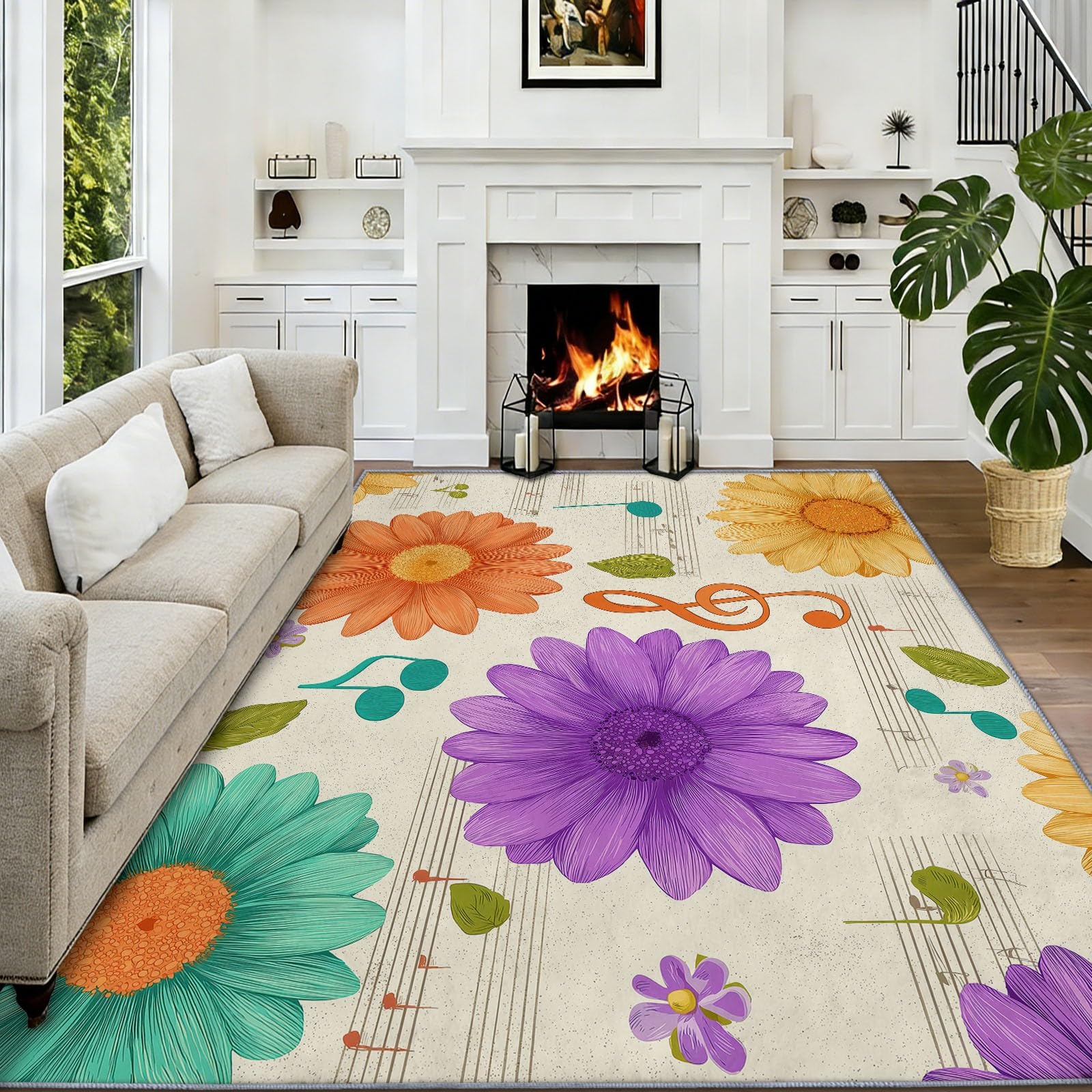 Tappeto Fiori Piante 100 x 160 cm Tappeti Musica Notensystem Morbido Cucina Tappeto Antiscivolo Tappeti Lavabili Per Sala Musica Studio Interno