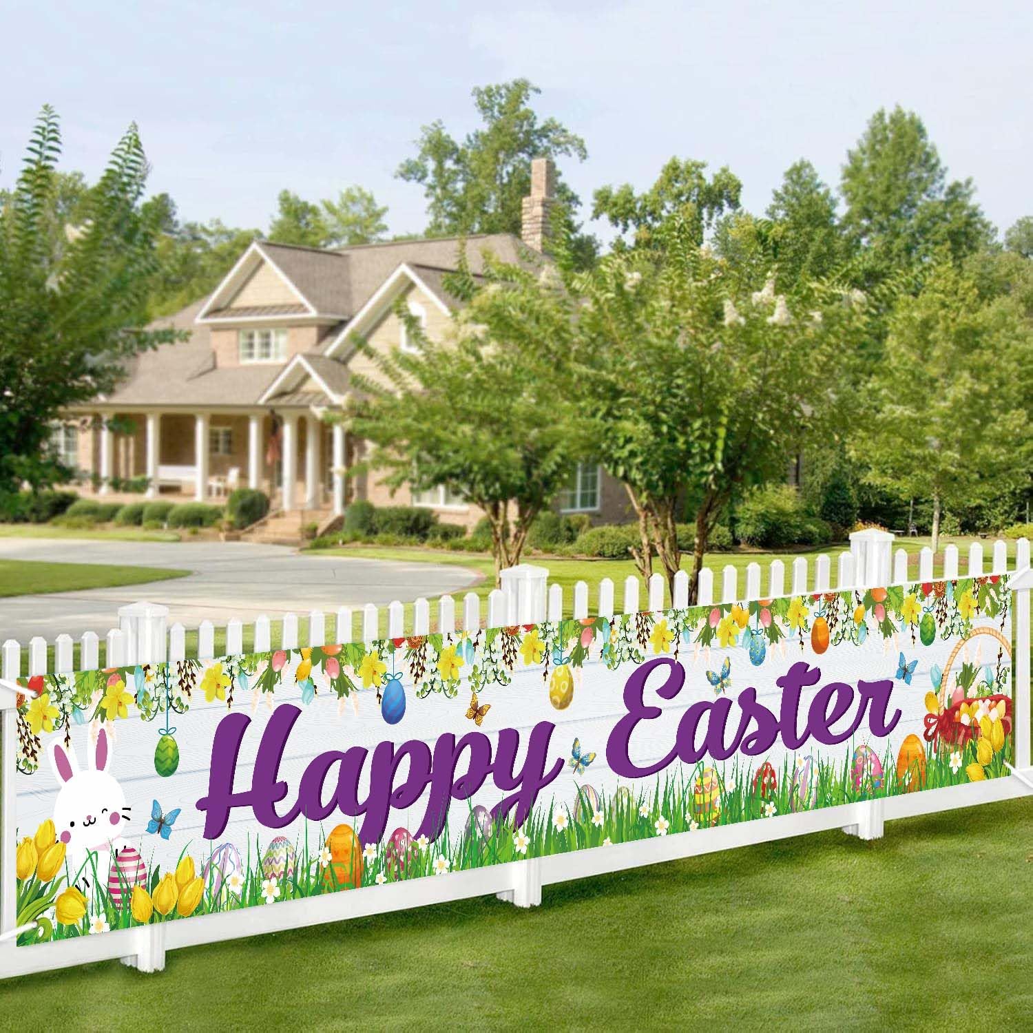 Easter Banner Large 118" X 19" Easter Decorations Easter Day Party Supplies Easter Banner for Outside