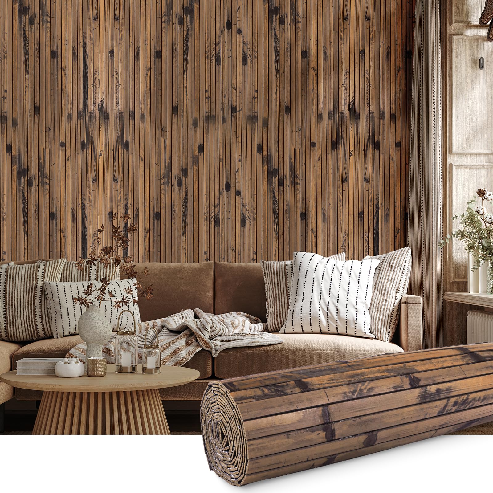 FONUNO Bamboo Wall Panel Bamboo Pole Wrap Roll for Interior Decoration