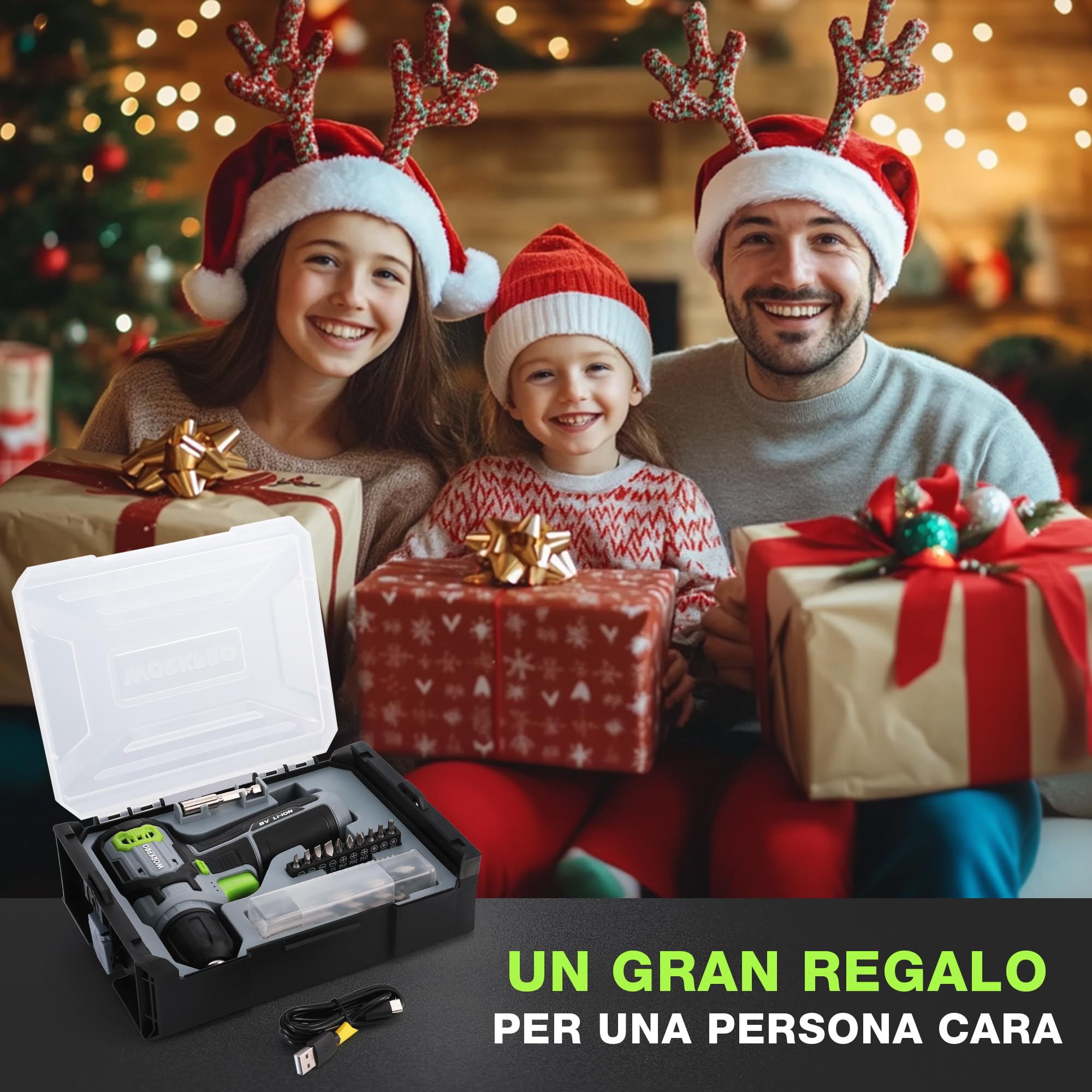 WORKPRO Cacciavite a Batteria 8V | Trapano Avvitatore a Velocità Variabile, Ricaricabile, Luce LED, Con 21 Accessori, Verde