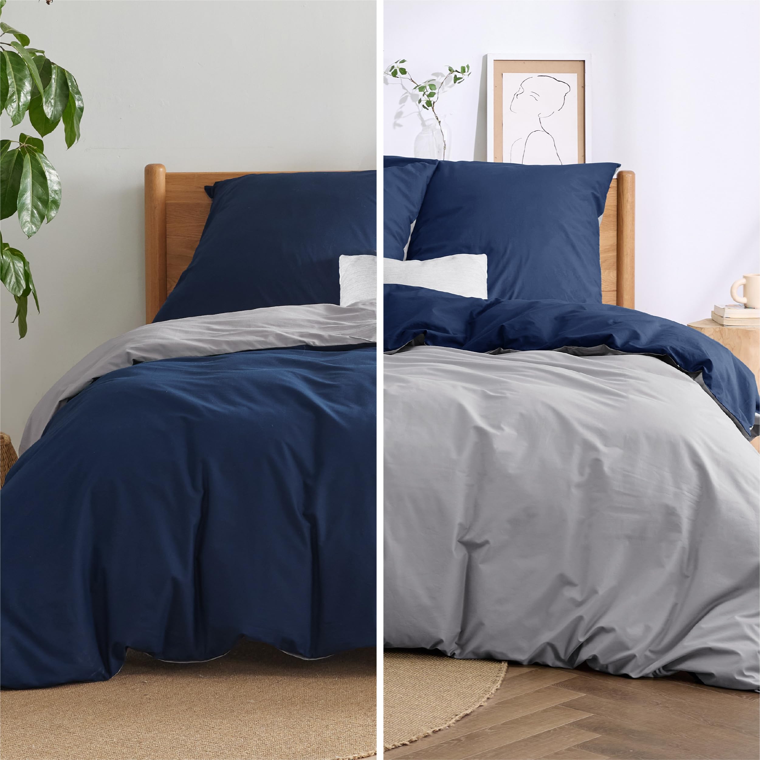 BEDSURE Pościel 200 x 200 cm, niebiesko-szara, 1 poszwa na kołdrę 200 x 200 cm + 2 poszewki na poduszkę 65 x 65 cm, Öko-Tex, niebiesko-szara bawełna, z zamkiem błyskawicznym