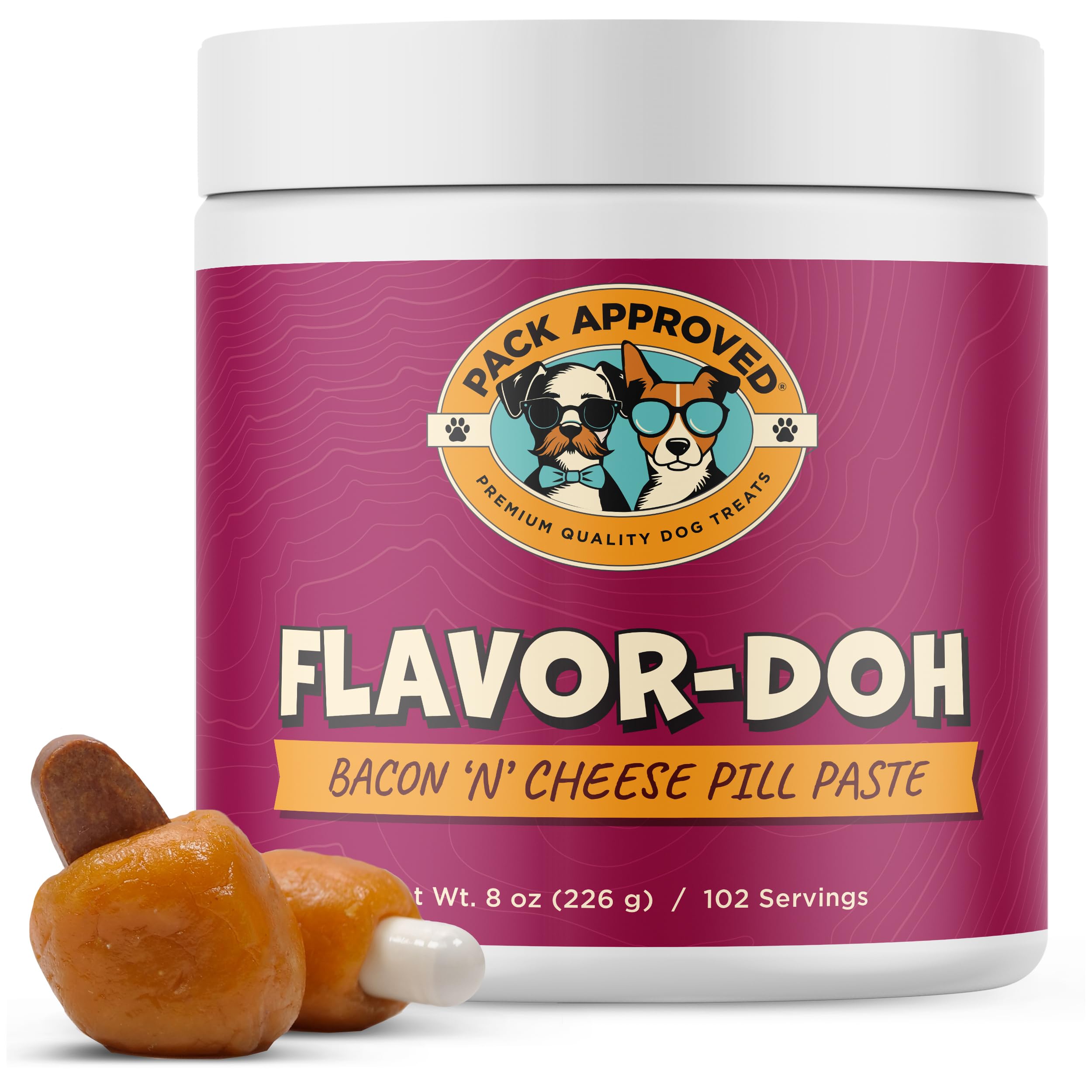 Pack Approved Flavor-Doh Flavored Pill Wrap for Dogs, Great for Hiding Capsules and Creating Treats - Easy to Use Treat Paste for Pet Medicines Bacon &