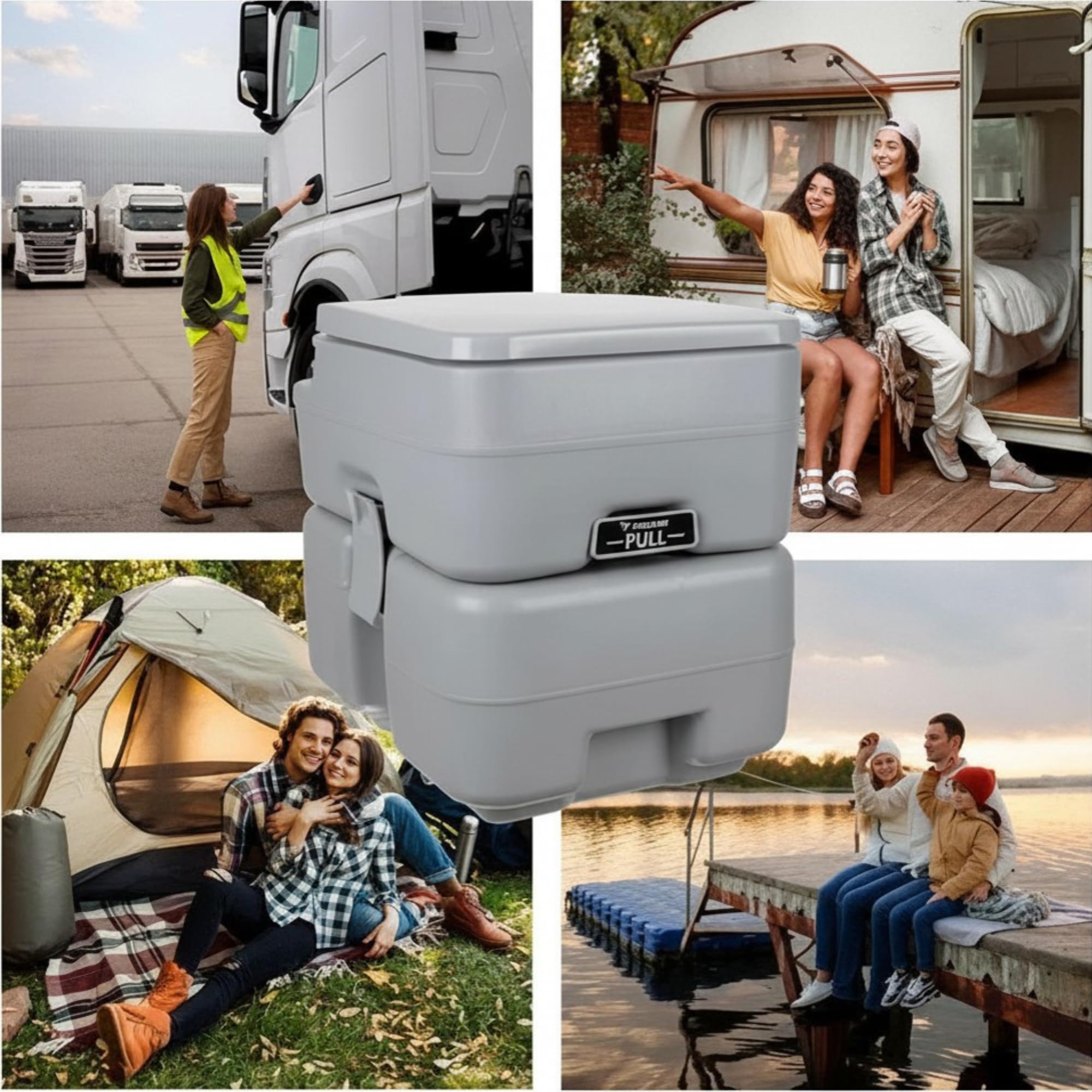 Campingtoilette Tragbare Toilette 20L + 12L, bis 150 kg! Chemietoilette Mobile WC Camping WC Reisetoilette Porta Potti Wohnmobil Wohnwagen Bootsfahrten Ausflüge Festival Grau