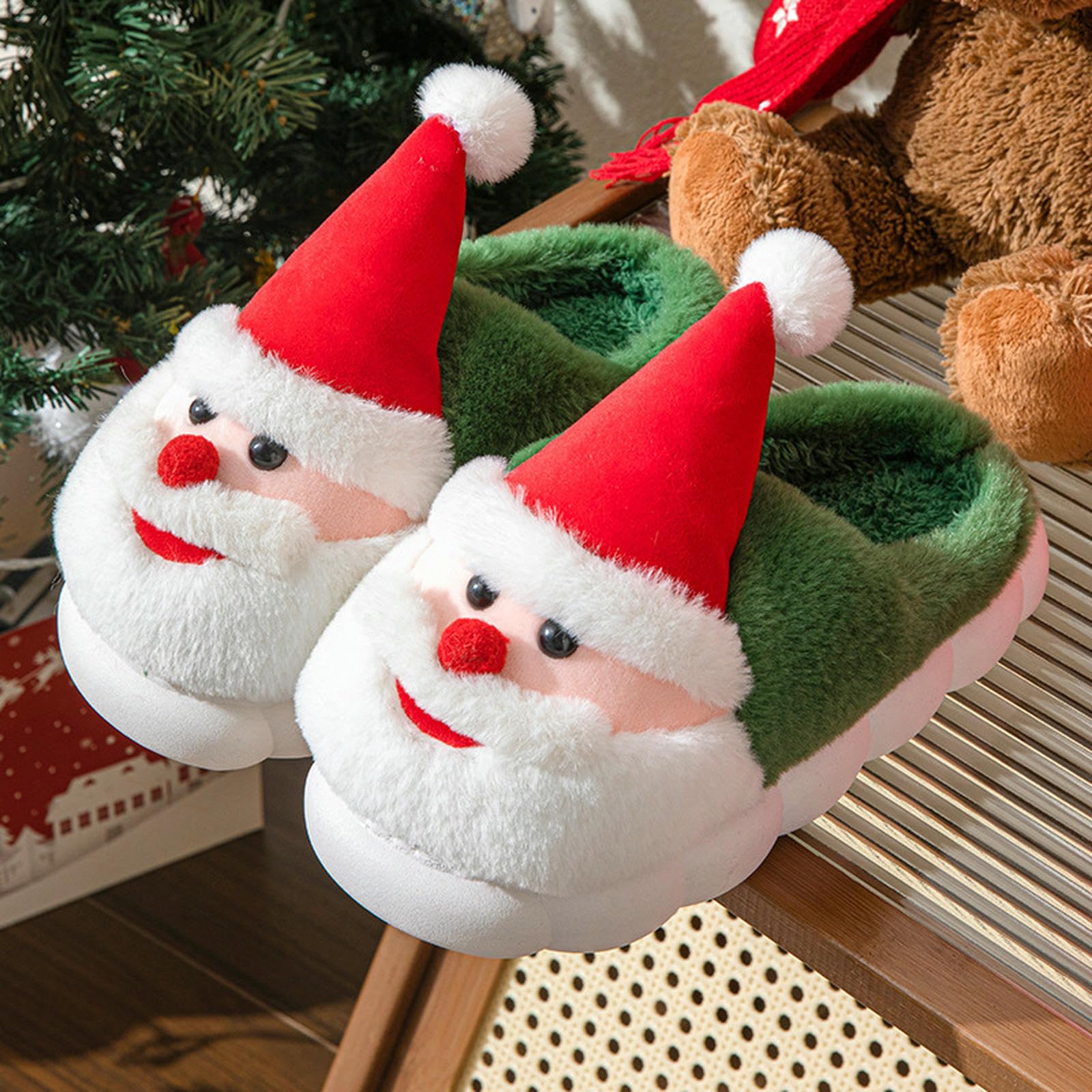 Pantofole Donna Calde di Babbo Natale da Donna, Scarpe Casa Comode E con Suola Spessa Antiscivolo-rosso-34-35