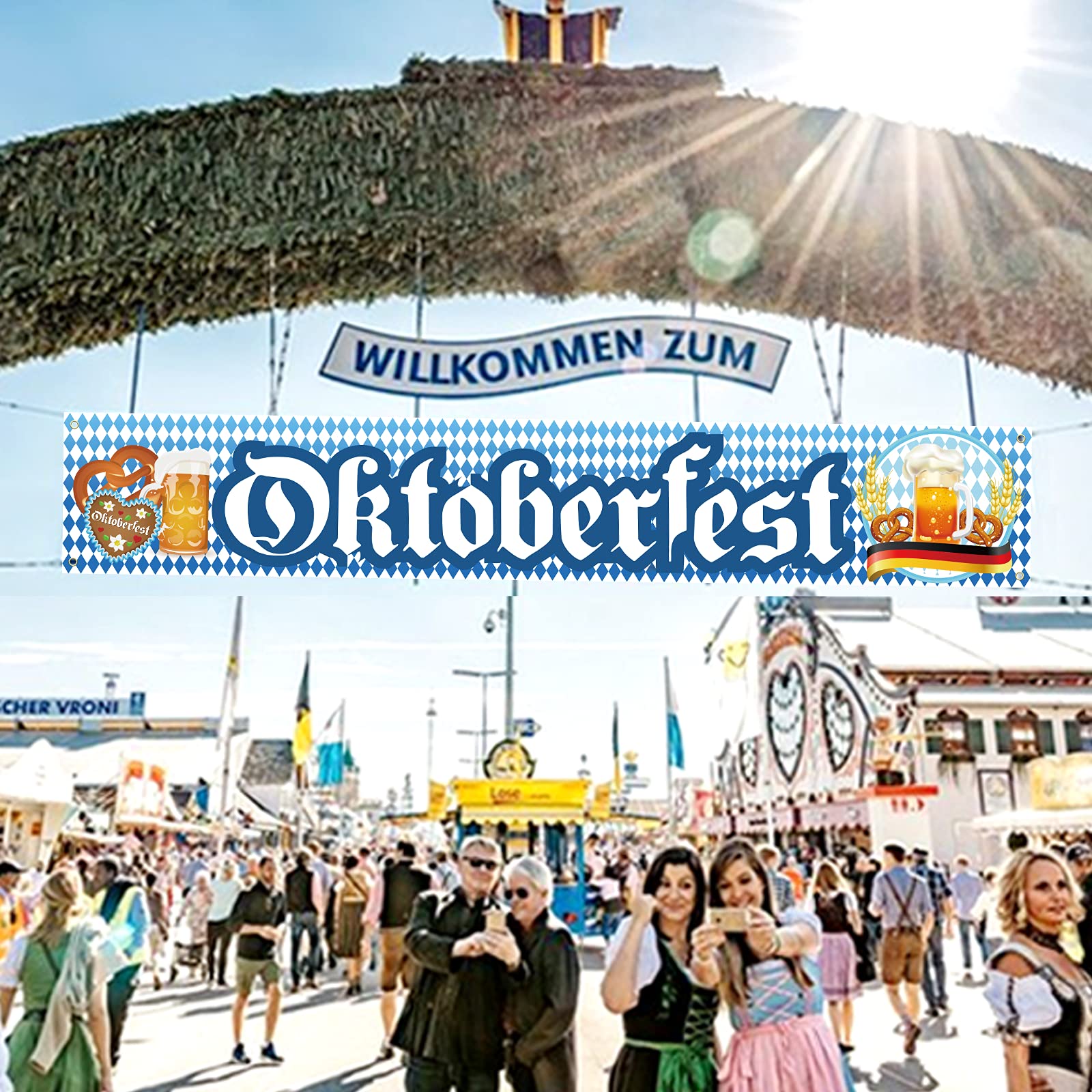 Oktoberfest Banner XXL – Blaue Partydekoration Mit Girlande, 50 X 300 Cm