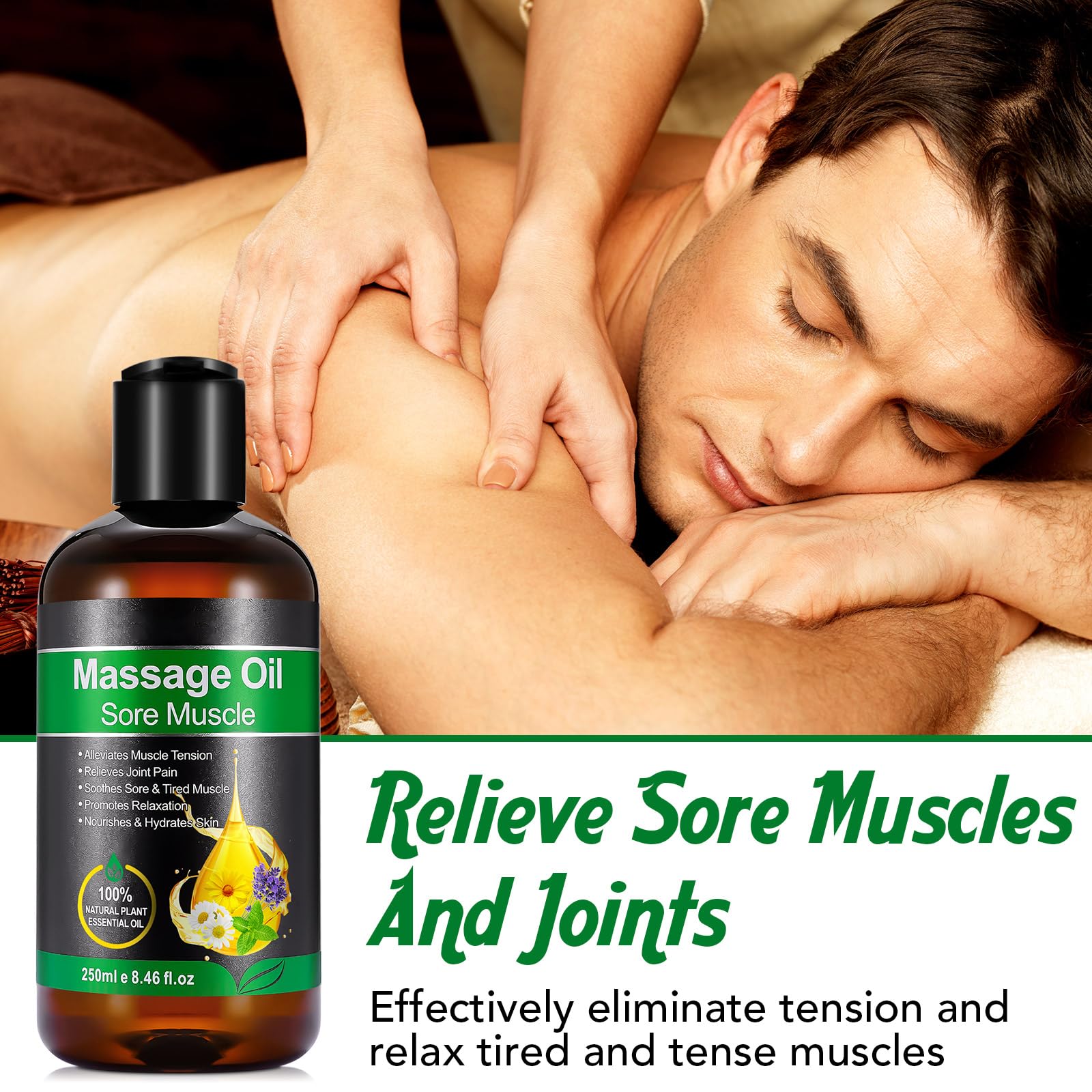 Aceite de Masaje para Aliviar el Dolor de las Articulaciones, Calentar, Relajar, Masajear, Aceite Corporal Hidratante de Lavanda y Menta, para Masaje Cuerpo Completo y Dolor Muscular Unisex 250ML