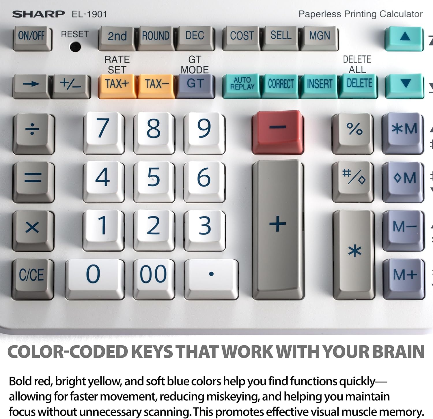 Sharp Paperless Printing Desk Calculator w/Check and Correct, Large 12-Digit LCD Primary Display, Printing Calculator/Adding Machine with Scrolling LCD Display Replacing Paper (EL-1901)