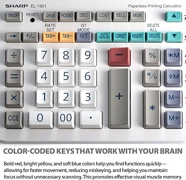 Sharp Paperless Printing Desk Calculator w/Check and Correct, Large 12-Digit LCD Primary Display, Printing Calculator/Adding Machine with Scrolling LCD Display Replacing Paper (EL-1901)