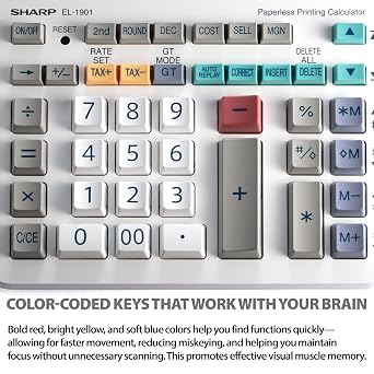 Sharp Paperless Printing Desk Calculator w/Check and Correct, Large 12-Digit LCD Primary Display, Printing Calculator/Adding Machine with Scrolling LCD Display Replacing Paper (EL-1901)