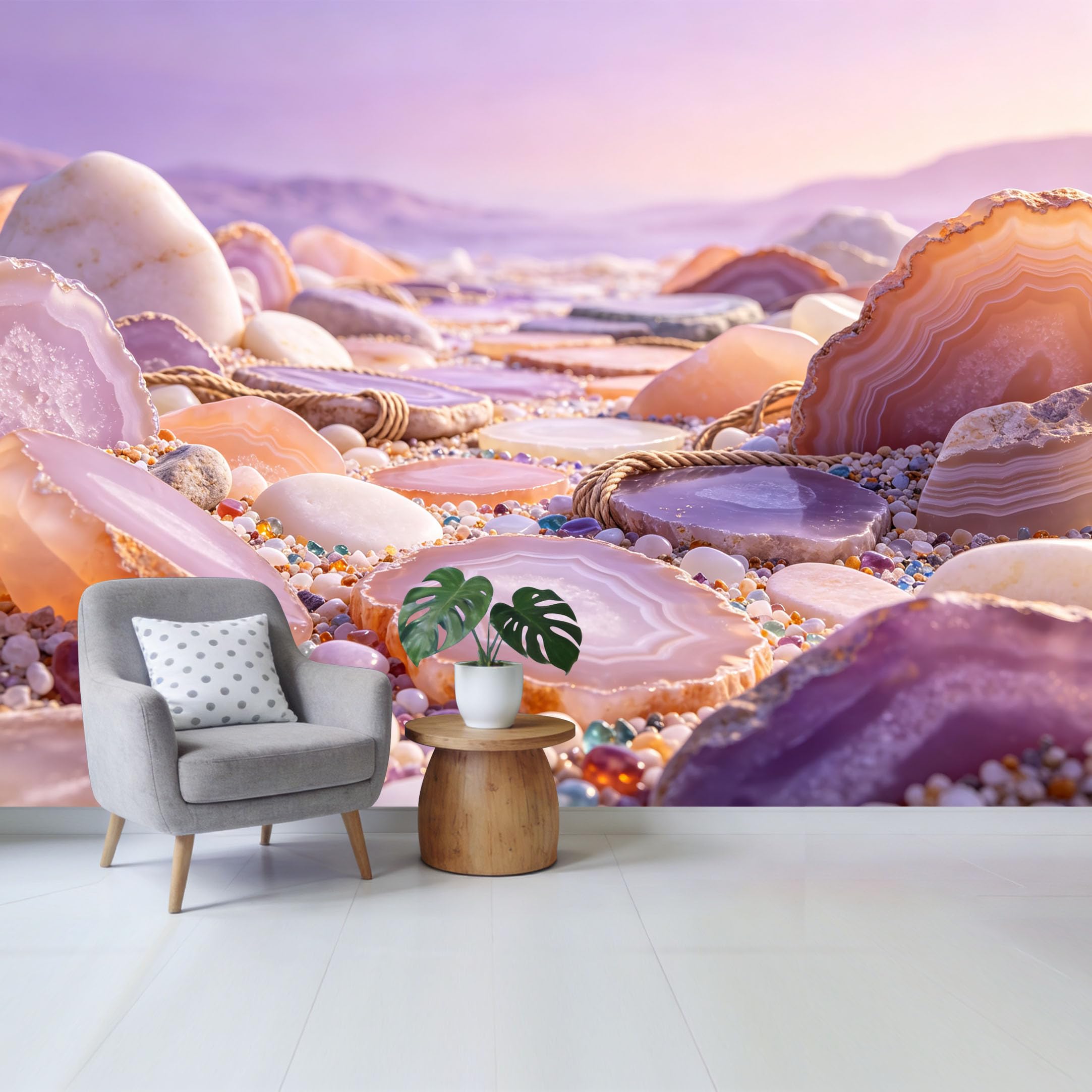 Qzlithotic Yq2605250310 Custom Size Wall Mural Pastel Agate Crystal Stones Aesthetic 3D Landscape Selfadhesive Wall Fabric Removable Wallpaper For Home Office Decor